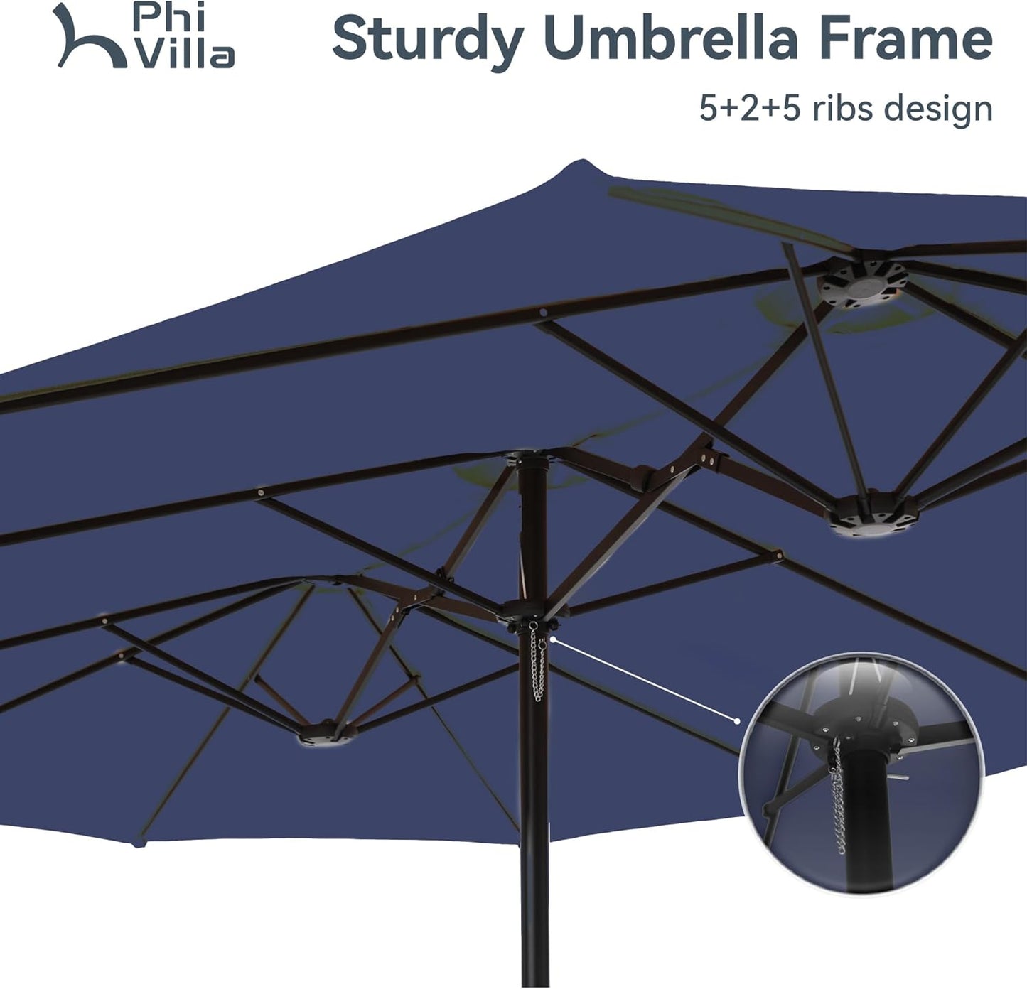 15ft Patio Umbrella Double-Sided Outdoor Market Extra Large Umbrella with Crank, Umbrella Base Included (Dark Red)