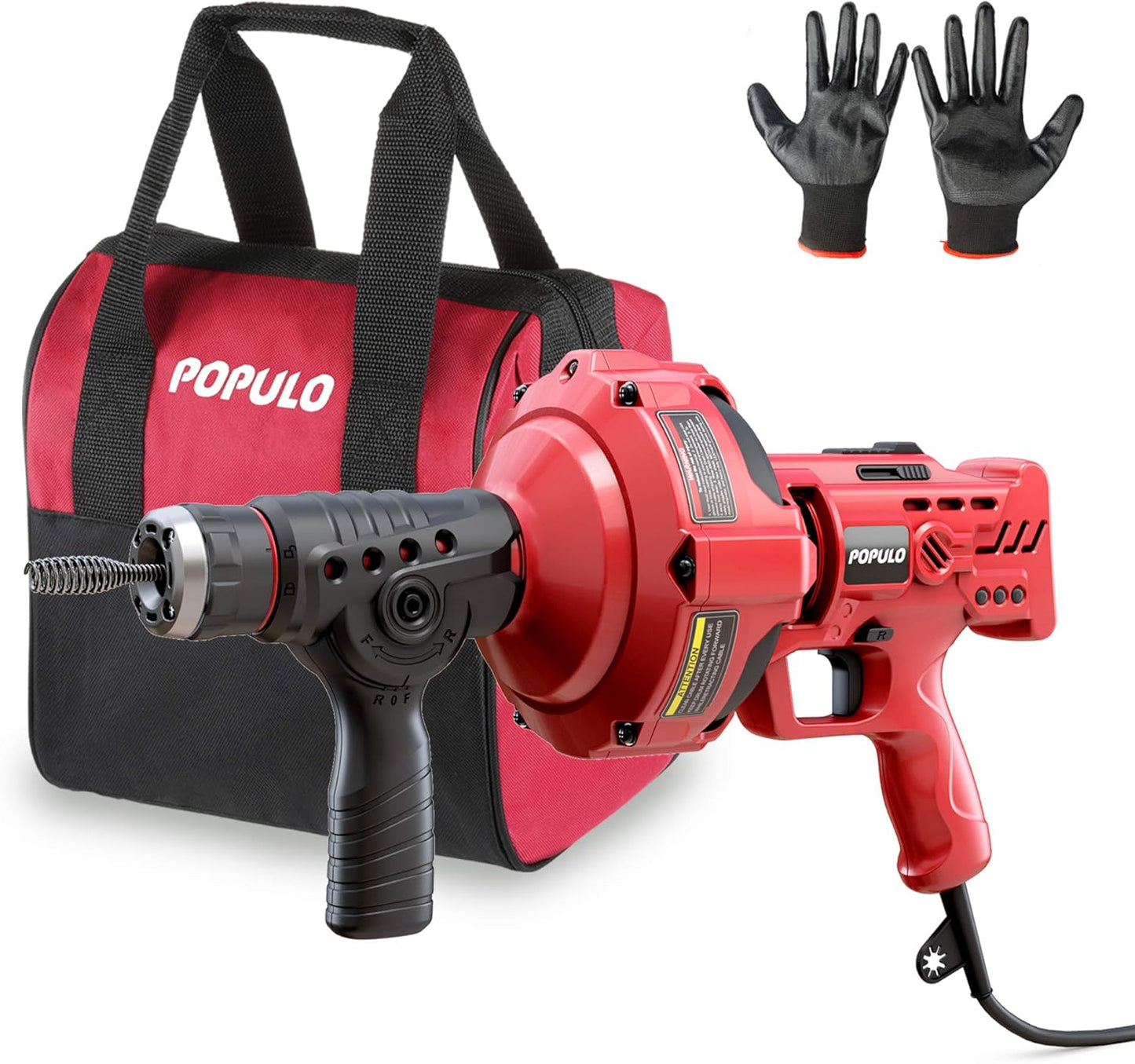 POPULO 20V Cordless Electric Drain Auger-Efficient 25Ft Auto-Feed Drain Snake with Replaceable Cable,2.0Ah Battery,Charger,Storage Bag & Gloves for Kitchen,Bathroom,Shower Pipes (3/4"-2")"