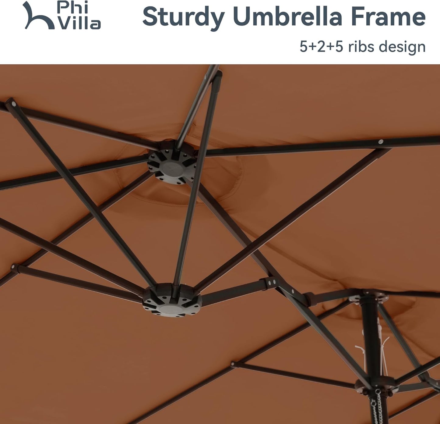 15ft Patio Umbrella Double-Sided Outdoor Market Extra Large Umbrella with Crank, Umbrella Base Included (Dark Red)