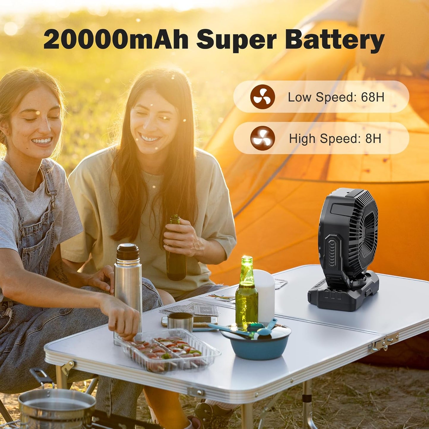 40000mAh Rechargeable Camping Fan, Battery Operated Fan with Light & Remote, 12" Portable Outdoor Fan, Auto Oscillating Battery Powered Floor Fan for Tent RV Car Travel Jobsite Hurricane Power Outages