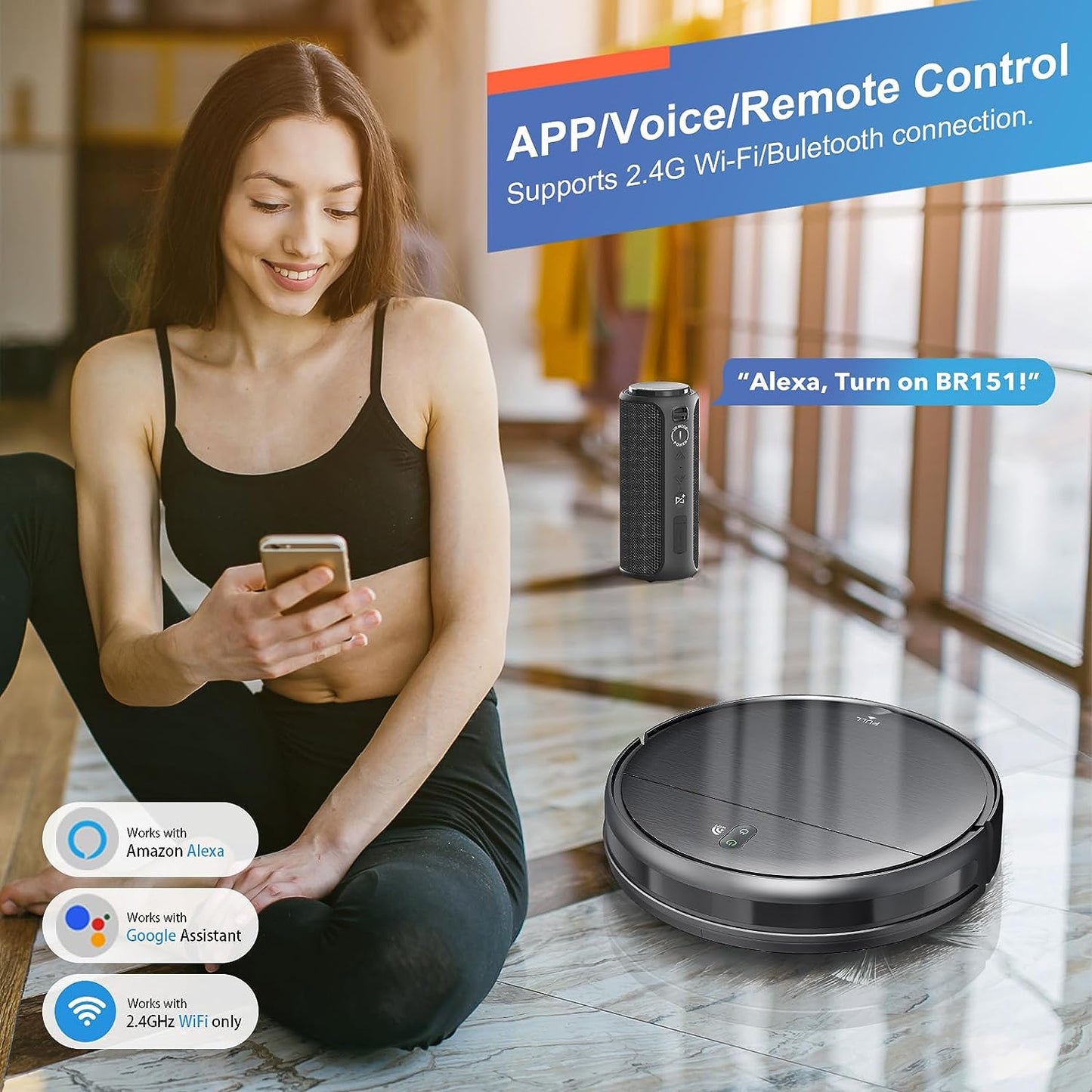 Robot vacuum and mop combo, robot vacuum with schedule, 2-in-1 robot vacuum with water tank and dustbin, self-charging, slim, perfect for hard floors, pet hair, carpets