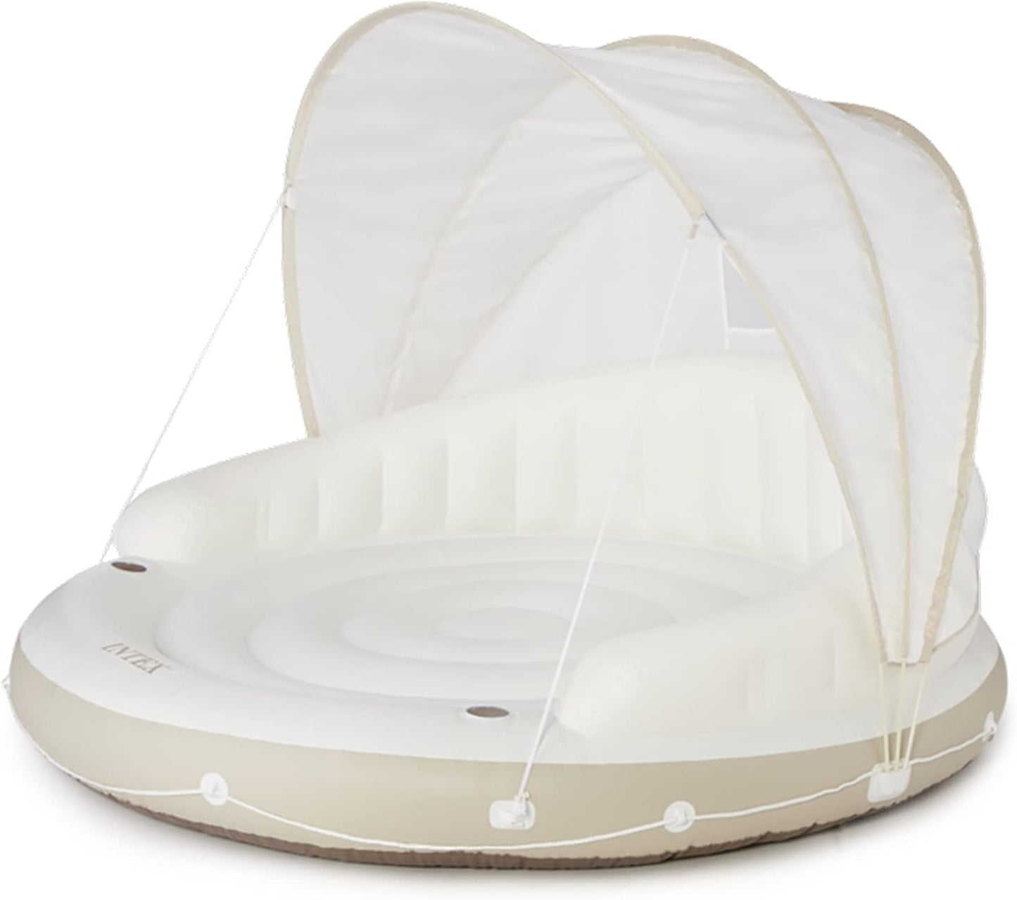 58292EP Canopy Island Inflatable Pool Float: Comfortable Lounge Surface – Built-in Cup Holders – Detachable Sunshade – 440lb Max Weight Capacity – 78.5" x 59"