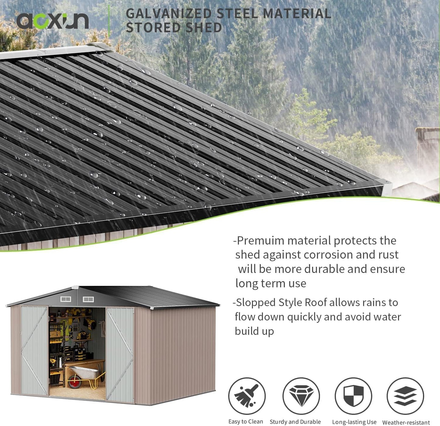Aoxun 5x2.7 FT Outdoor Metal Storage Shed - Durable Water-Resistant Galvanized Steel, Sloping Roof Design, Lockable Door - Ideal for Tool Storage on Lawn, Patio & Backyard (Black)