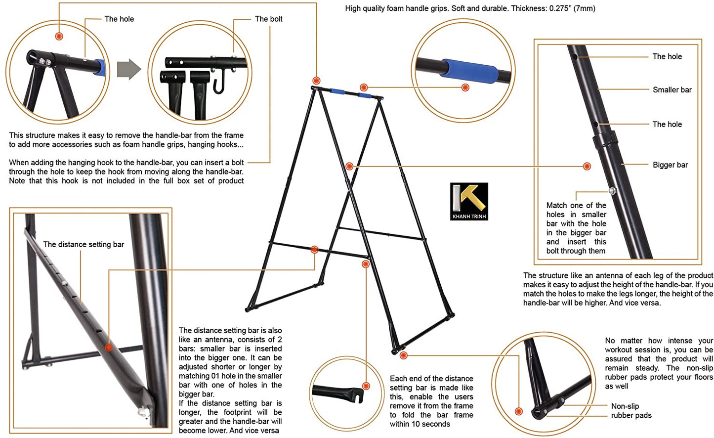 Air Yoga Equipment Set Includes: Blue Aerial Yoga Hammock and The Height-Adjustable Foldable Sturdy Durable KT Yoga Swing Stand Frame