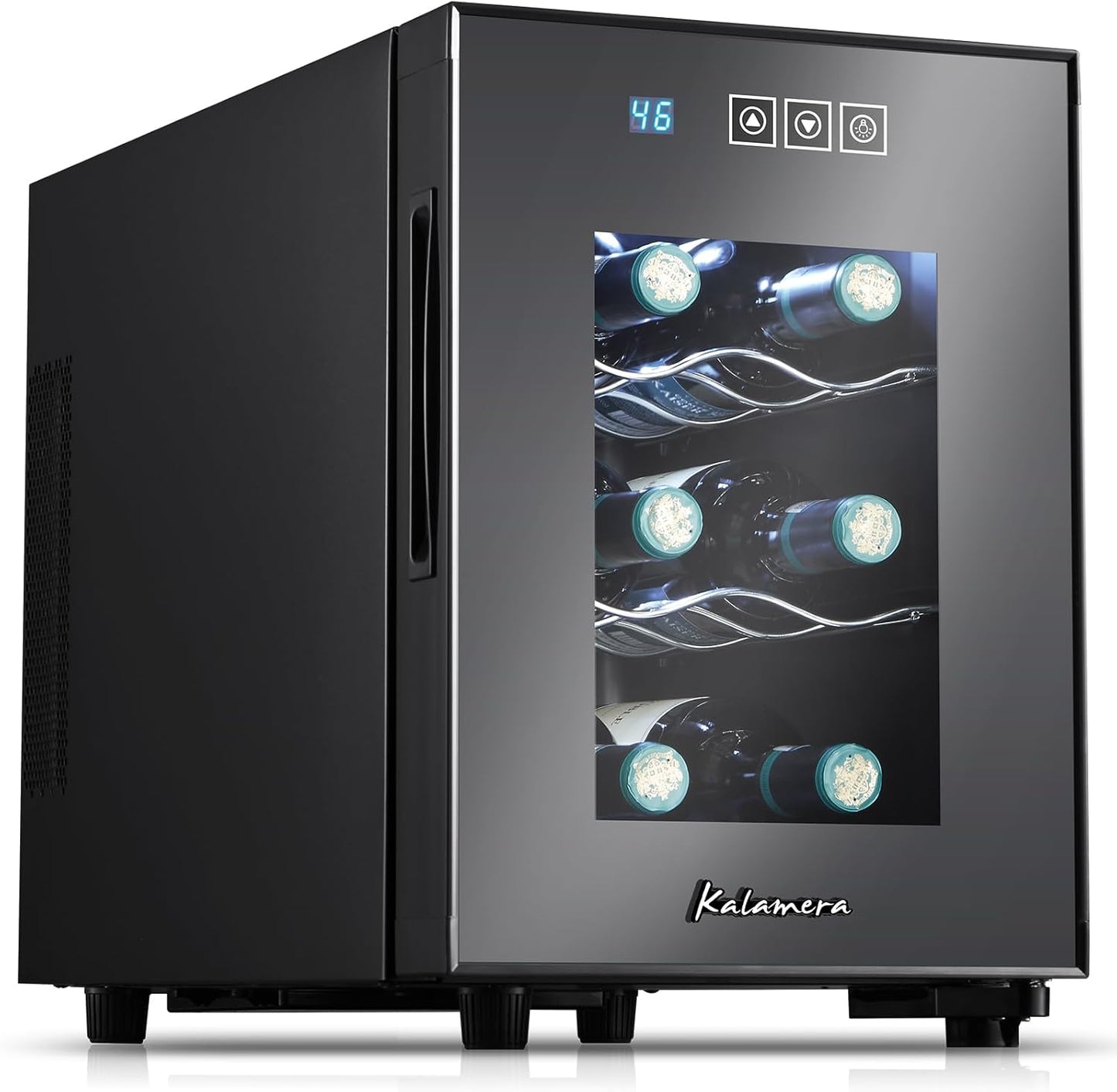 24 inch Wine Cooler, 46 Bottle - Dual Zone Built-in or Freestanding Fridge with Stainless Steel Reversible Glass Door, for Home, Kitchen, or Office.