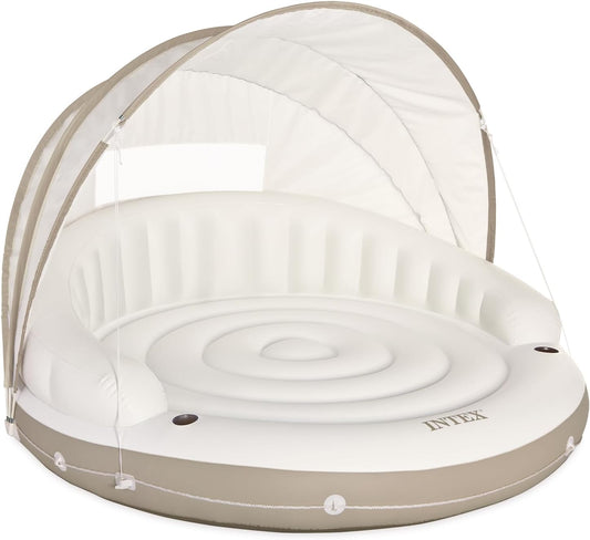 58292EP Canopy Island Inflatable Pool Float: Comfortable Lounge Surface – Built-in Cup Holders – Detachable Sunshade – 440lb Max Weight Capacity – 78.5" x 59"