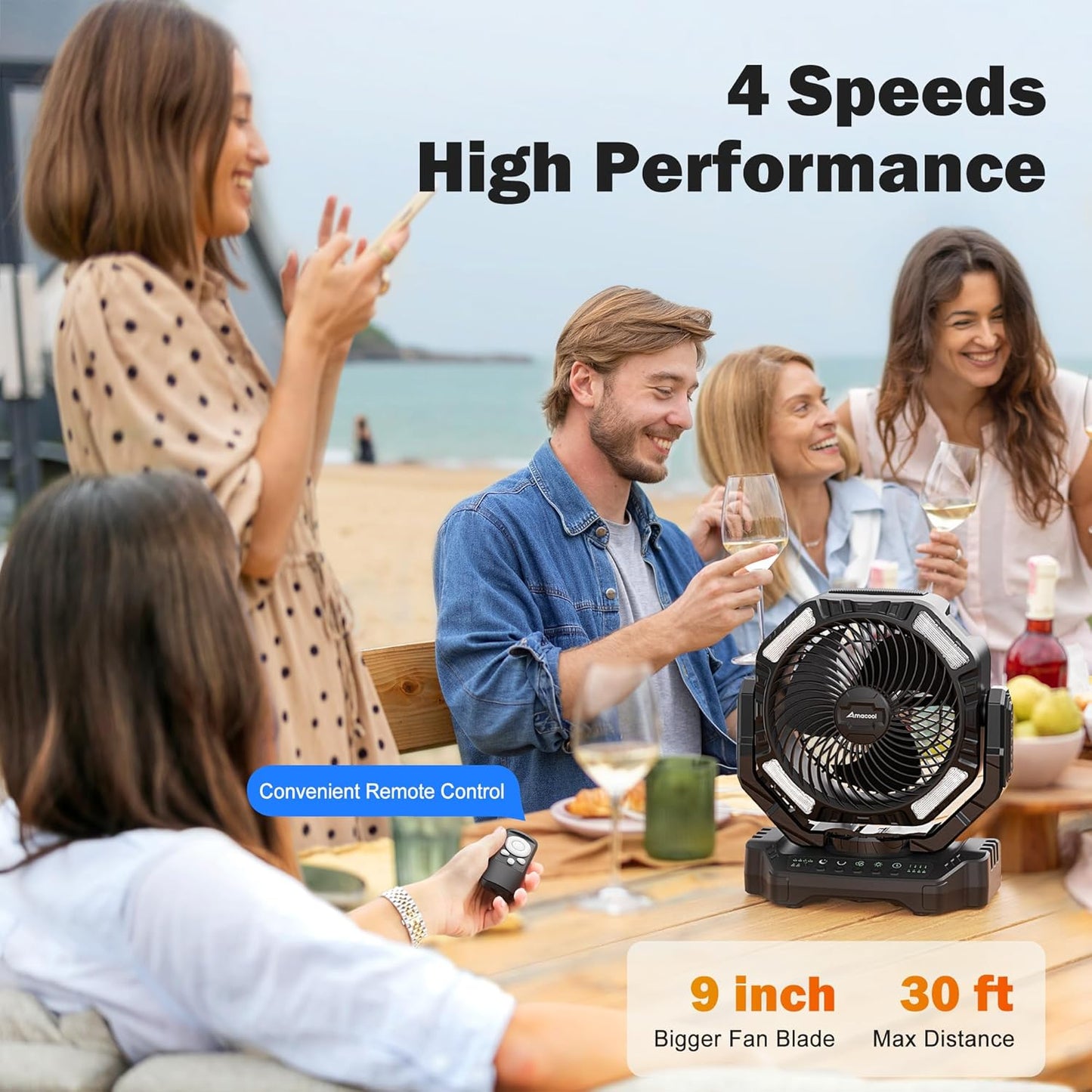 40000mAh Rechargeable Camping Fan, Battery Operated Fan with Light & Remote, 12" Portable Outdoor Fan, Auto Oscillating Battery Powered Floor Fan for Tent RV Car Travel Jobsite Hurricane Power Outages