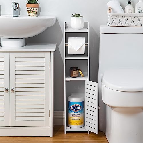 Toilet Paper Holder Stand, Storage Cabinet Beside Toilet for Small Space Bathroom