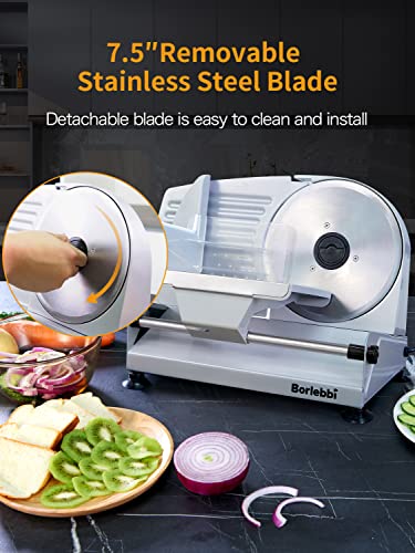 Meat Slicer, 200W Electric Food Slicer with Two Removable 7.5"Stainless Steel Blades