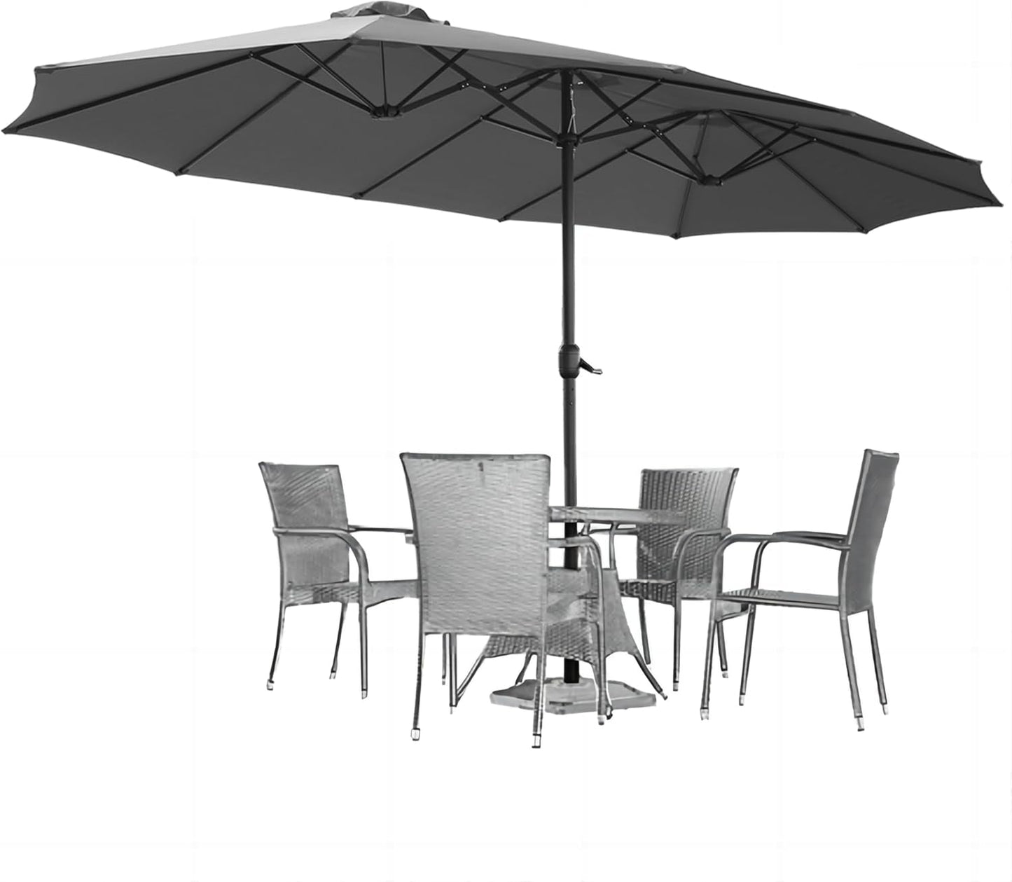 15ft Patio Umbrella with Solar Lights, Large Double Umbrella Outdoor, Rectangle 180''x106'' Umbrellas with 156 PCS LED Lights and Crank Handle for Backyard Deck Pool Shade in Black(1.9" Pole)