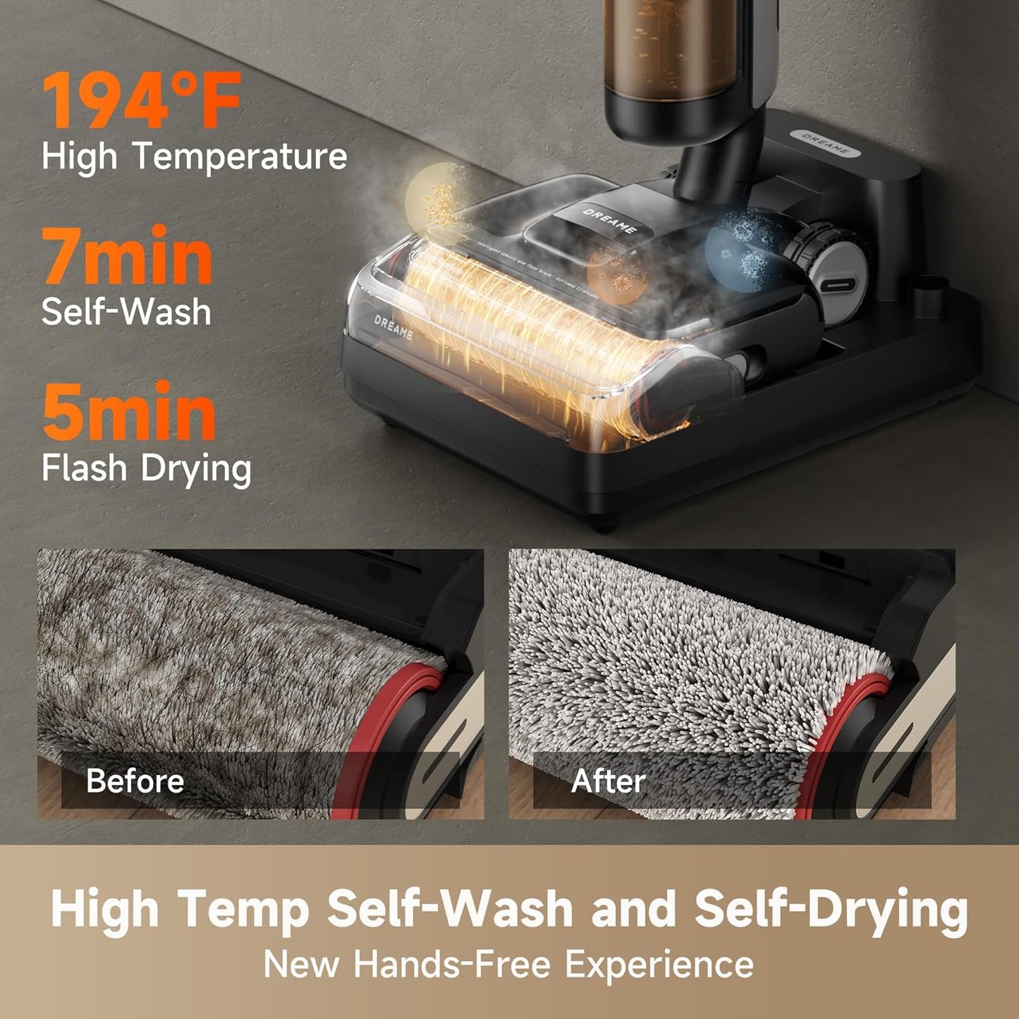 Wet Dry Vacuum Cleaner, 0 Tangle Cordless Vacuum Mop All-in-One for Hard Floors, 180° Lie-Flat Floor Cleaner Machine with 194°F Hot Self-Cleaning, 50Mins Runtime