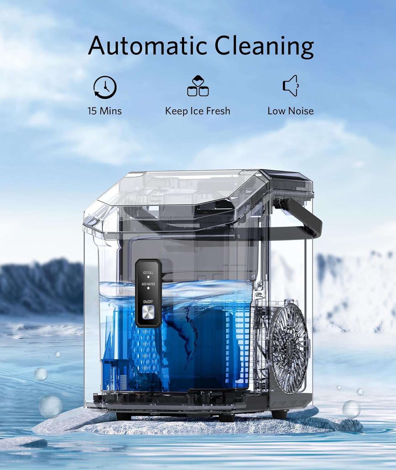Nugget Ice Makers Countertop, Pebble Ice Makers with Soft Chewable Ice, Ready in 6 Mins, 35lbs/24H, One-Click Operation, Self Cleaning, Portable Ice Maker Machine for Home/Kitchen/RV/Camping