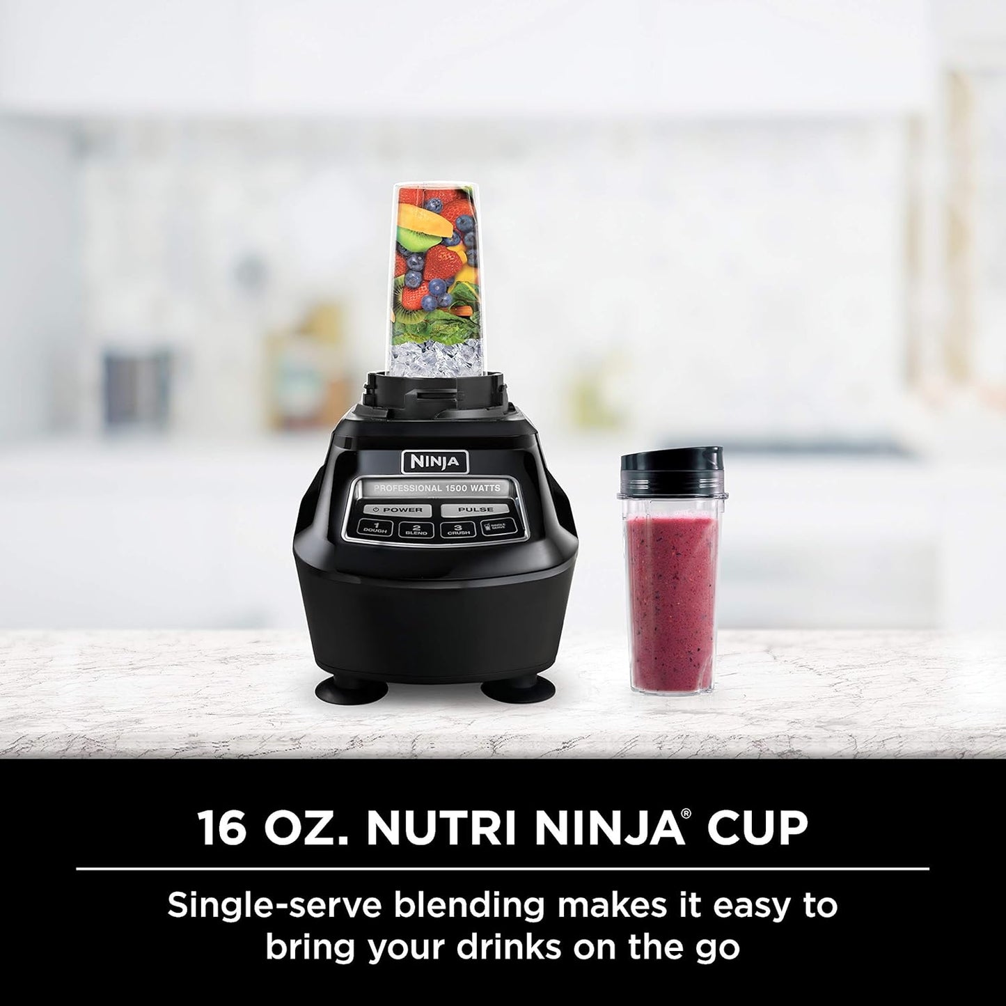 Ninja Blender, Mega Kitchen System, 1500W, 4 Functions for Smoothies, Processing, Dough, Drinks & More, with 72 Blender Pitcher, 64 Processor Bowl, 2 Nutri Cups + Lids, Black, BL770