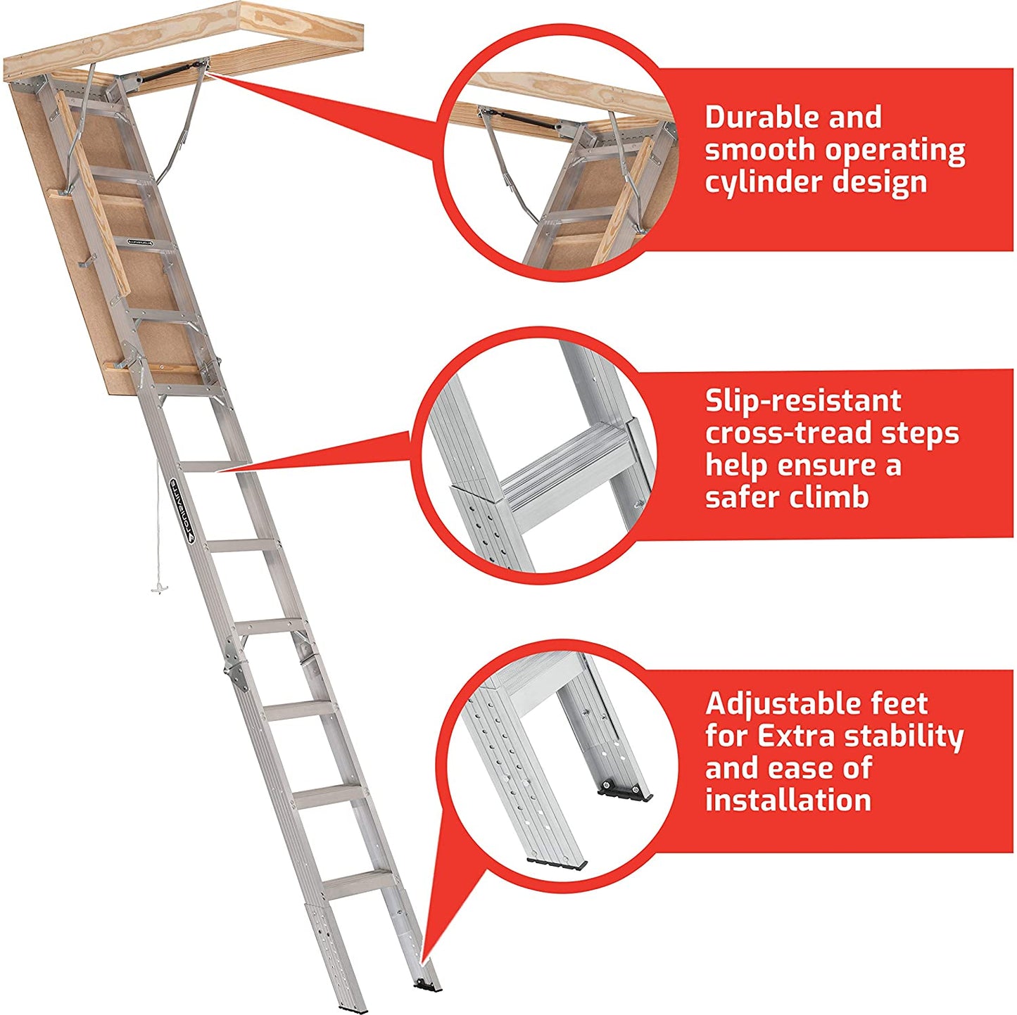 25-1/2 by 54-Inch Elite, 7��8�测��-10-Foot Ceiling Height, 375-Pound Capacity, Type IAA, AA2510, Aluminum Ladder, attic, x Rough Opening, Silver