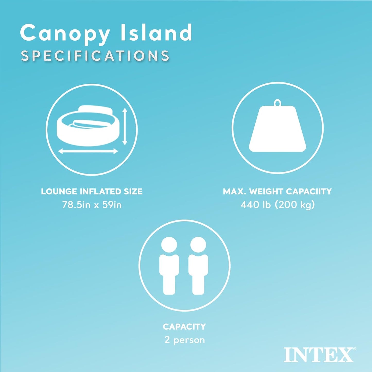 58292EP Canopy Island Inflatable Pool Float: Comfortable Lounge Surface – Built-in Cup Holders – Detachable Sunshade – 440lb Max Weight Capacity – 78.5" x 59"