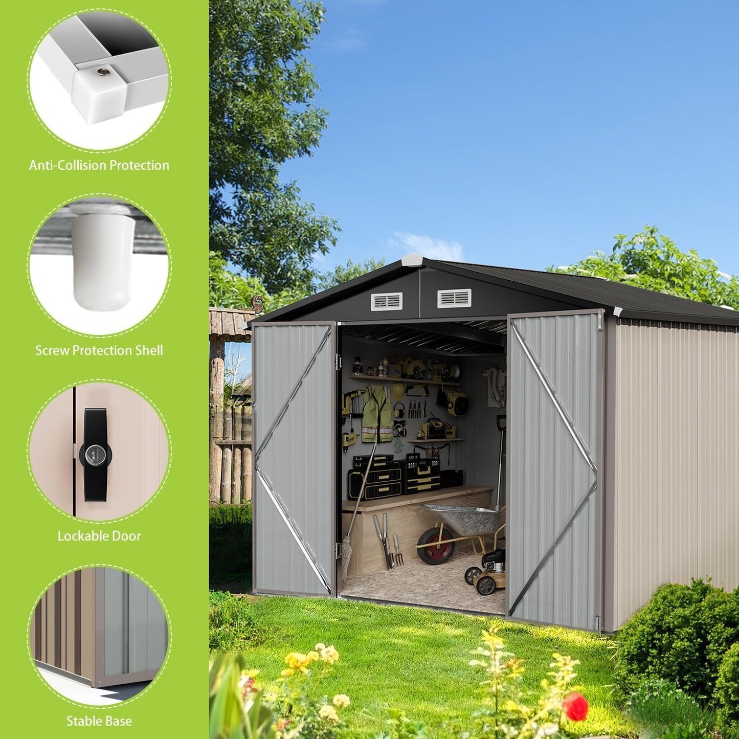 Aoxun 5x2.7 FT Outdoor Metal Storage Shed - Durable Water-Resistant Galvanized Steel, Sloping Roof Design, Lockable Door - Ideal for Tool Storage on Lawn, Patio & Backyard (Black)
