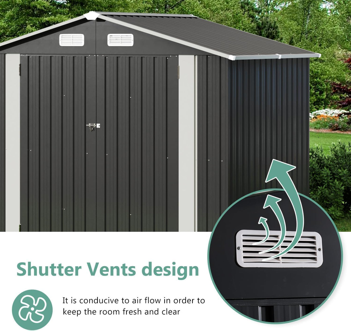 Aoxun 5x2.7 FT Outdoor Metal Storage Shed - Durable Water-Resistant Galvanized Steel, Sloping Roof Design, Lockable Door - Ideal for Tool Storage on Lawn, Patio & Backyard (Black)