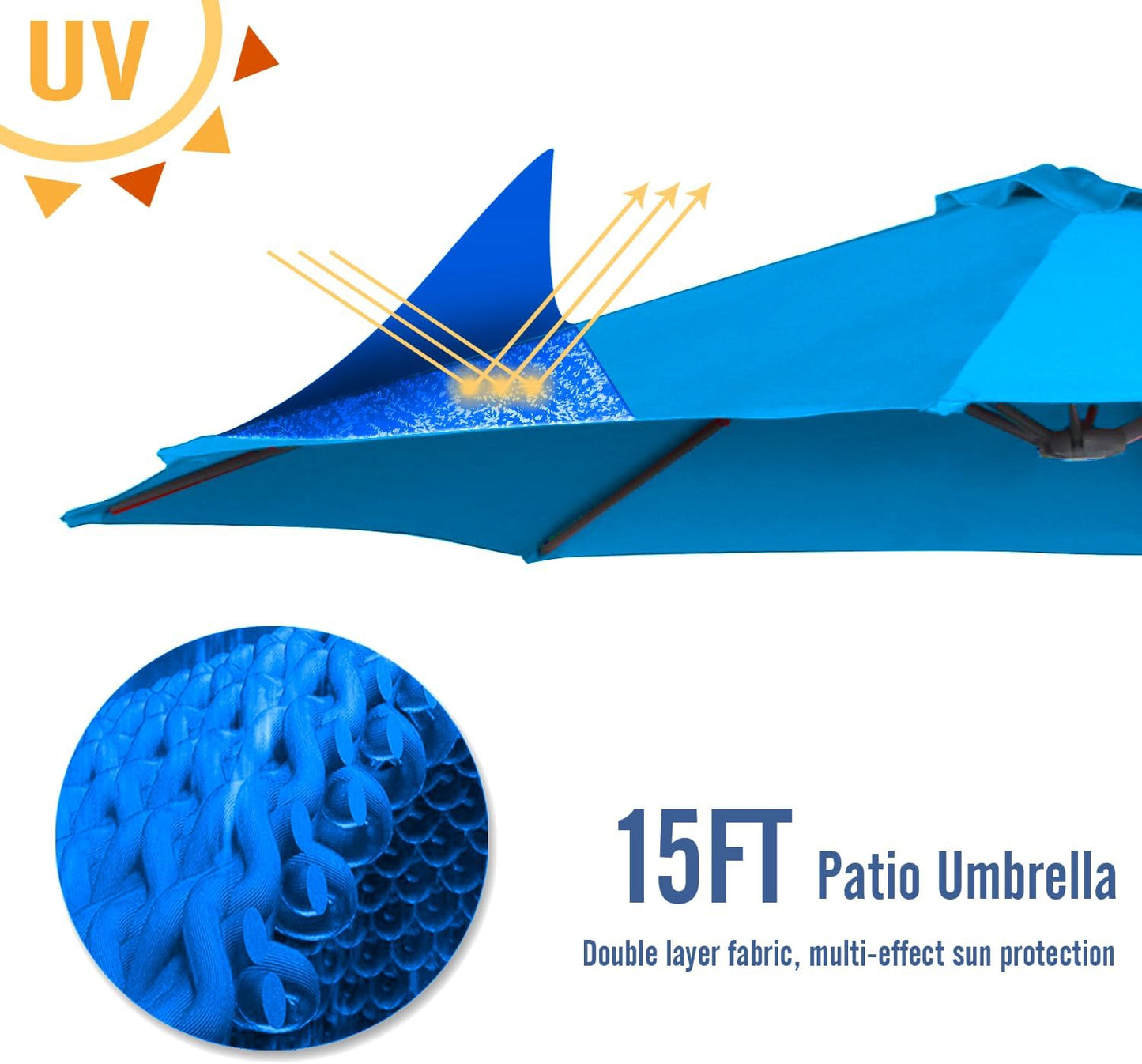 15ft Patio Umbrella with Solar Lights, Large Double Umbrella Outdoor, Rectangle 180''x106'' Umbrellas with 156 PCS LED Lights and Crank Handle for Backyard Deck Pool Shade in Black(1.9" Pole)