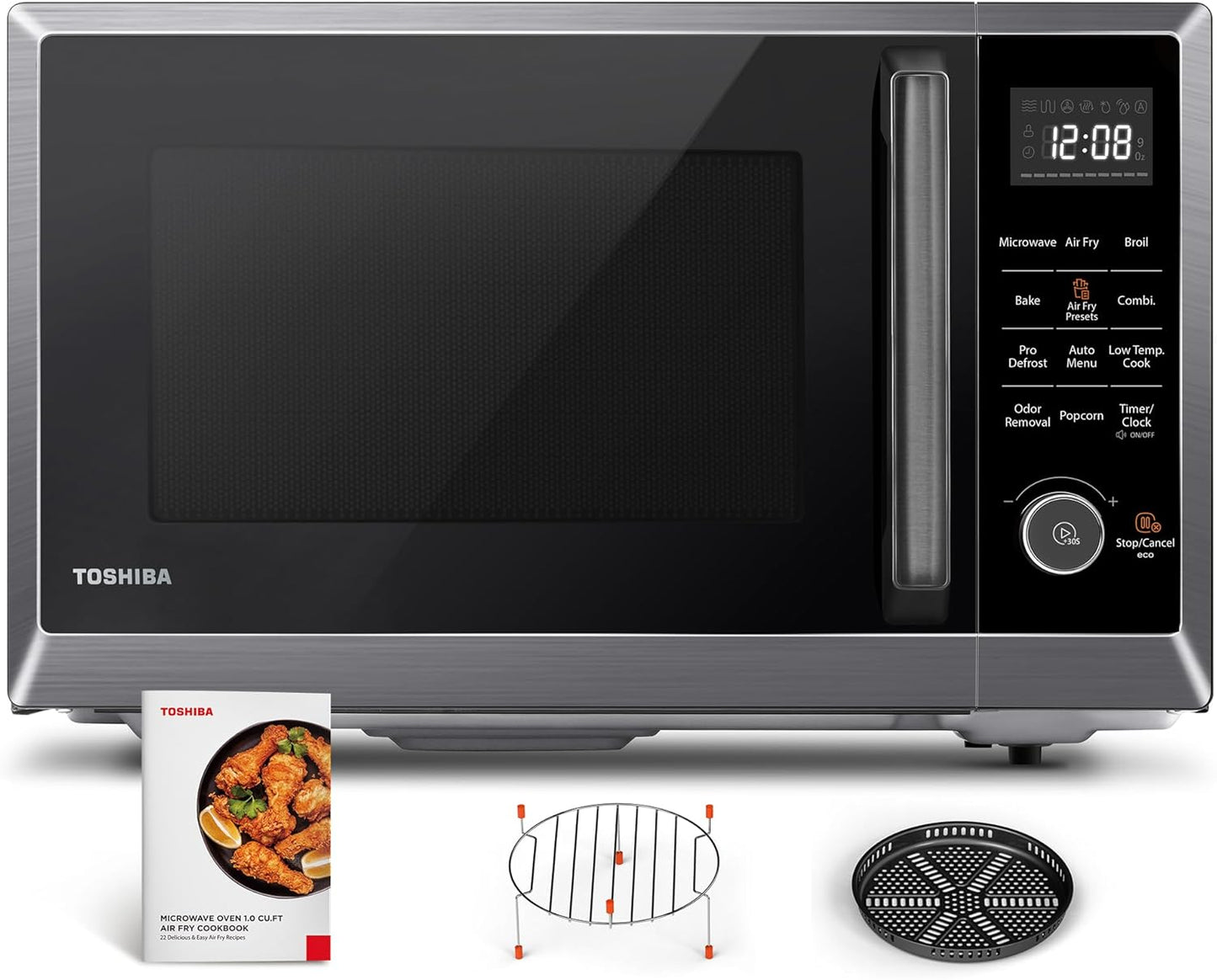 Air Fryer Combo 8-in-1 Countertop Microwave Oven, with Convection, Broil, Odor Removal Mode, 12.4" Position Memory Turntable, Child-Lock, 1.0 Cu.ft, Black Stainless Steel, ML2-EC10SA(BS)