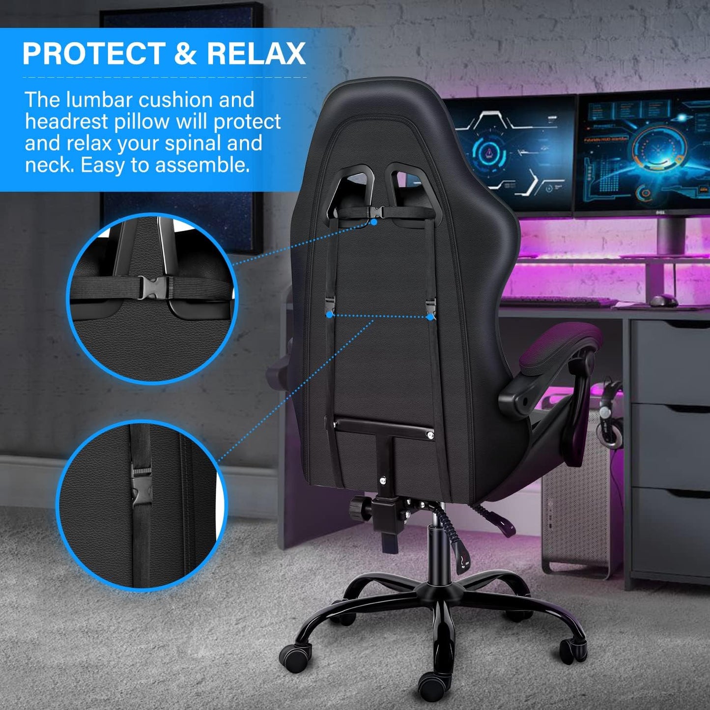 Racing Office Computer Video Game Chair, Without footrest, Black