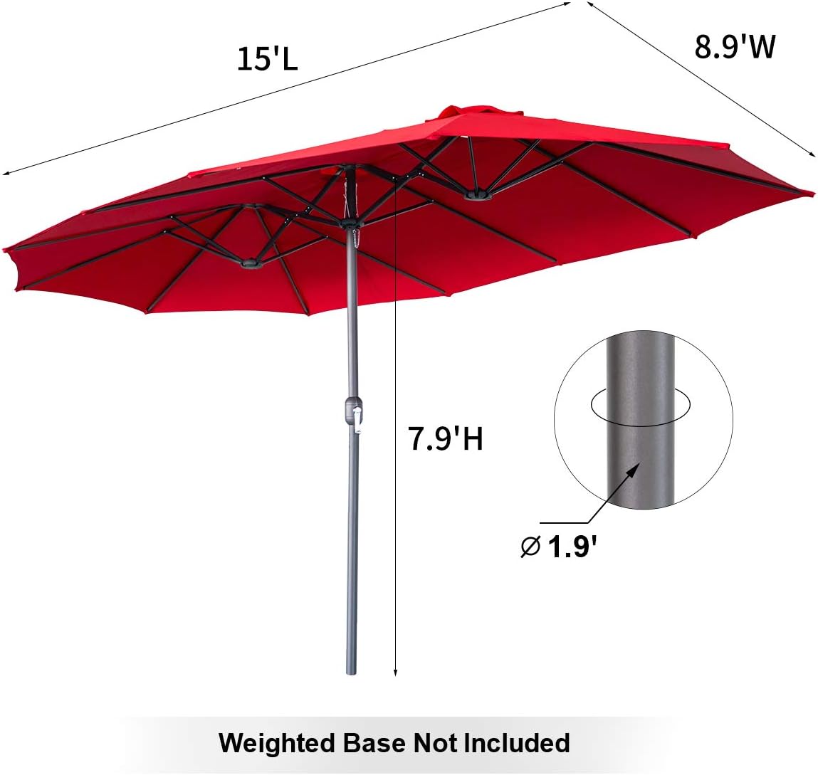 15ft Patio Umbrella with Solar Lights, Large Double Umbrella Outdoor, Rectangle 180''x106'' Umbrellas with 156 PCS LED Lights and Crank Handle for Backyard Deck Pool Shade in Black(1.9" Pole)