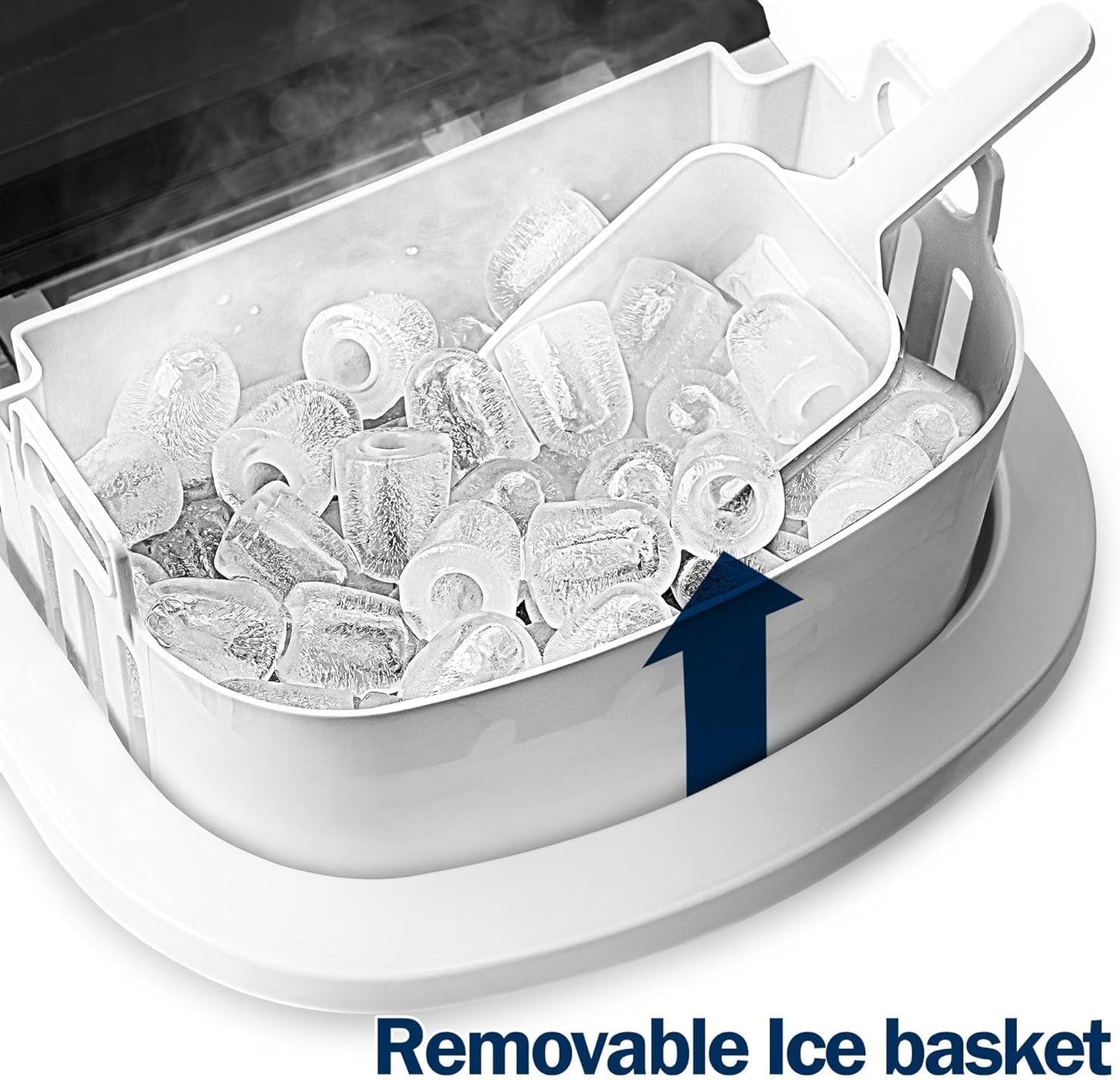 Nugget Ice Maker Countertop with Handle, Ready in 6 Mins, 34lbs Per Day, Removable Top Cover, Auto-Cleaning, Portable Sonic Ice Maker with Basket and Scoop, for Home/Party/RV/Camping (Black)