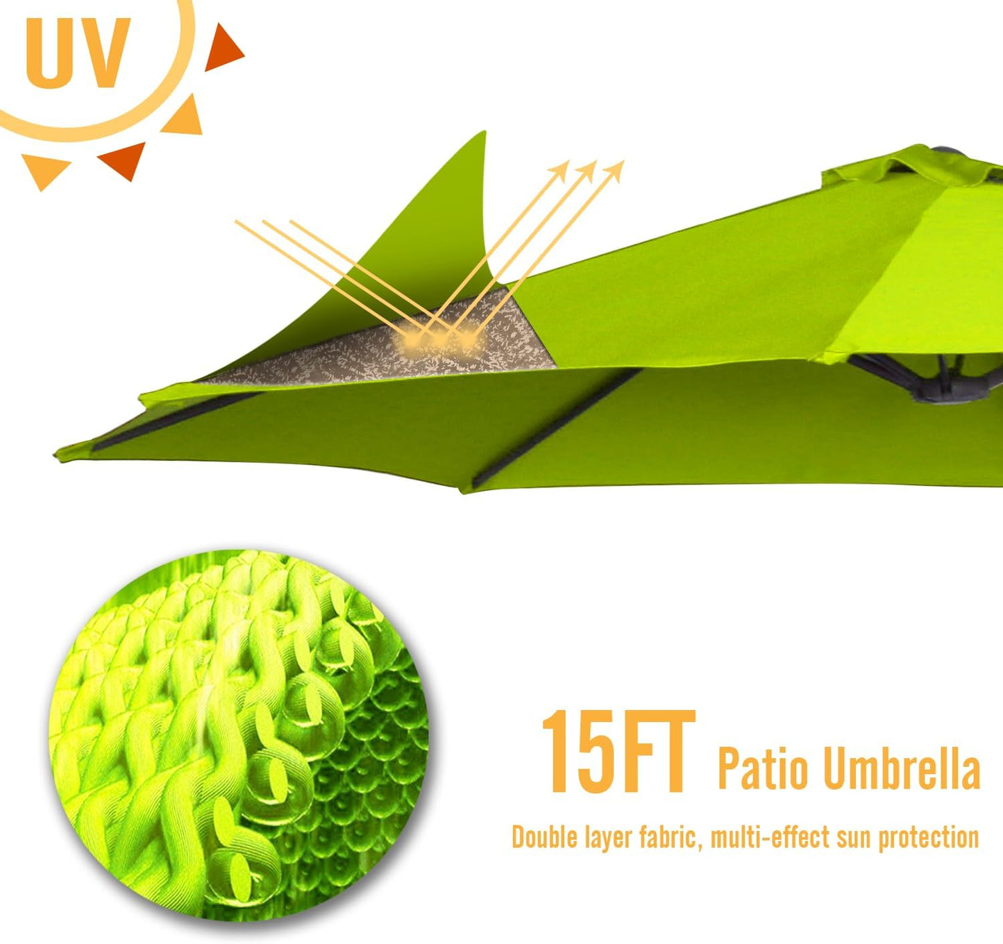 15ft Patio Umbrella with Solar Lights, Large Double Umbrella Outdoor, Rectangle 180''x106'' Umbrellas with 156 PCS LED Lights and Crank Handle for Backyard Deck Pool Shade in Black(1.9" Pole)