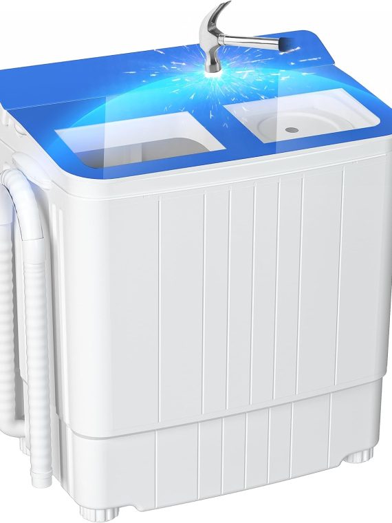 Portable Washing Machine - 14.5 lbs Mini Twin Tub Washer & Spin Dryer for Apartments, Dorms, RVs, Camping - Gray/Blue