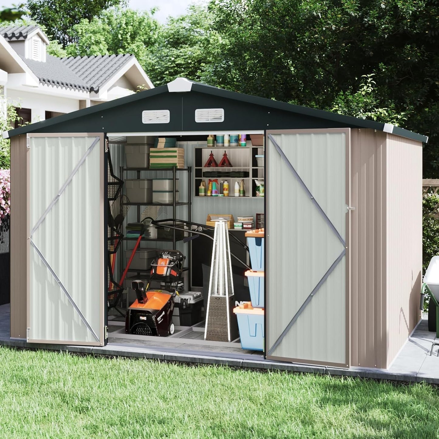 Aoxun 5x2.7 FT Outdoor Metal Storage Shed - Durable Water-Resistant Galvanized Steel, Sloping Roof Design, Lockable Door - Ideal for Tool Storage on Lawn, Patio & Backyard (Black)