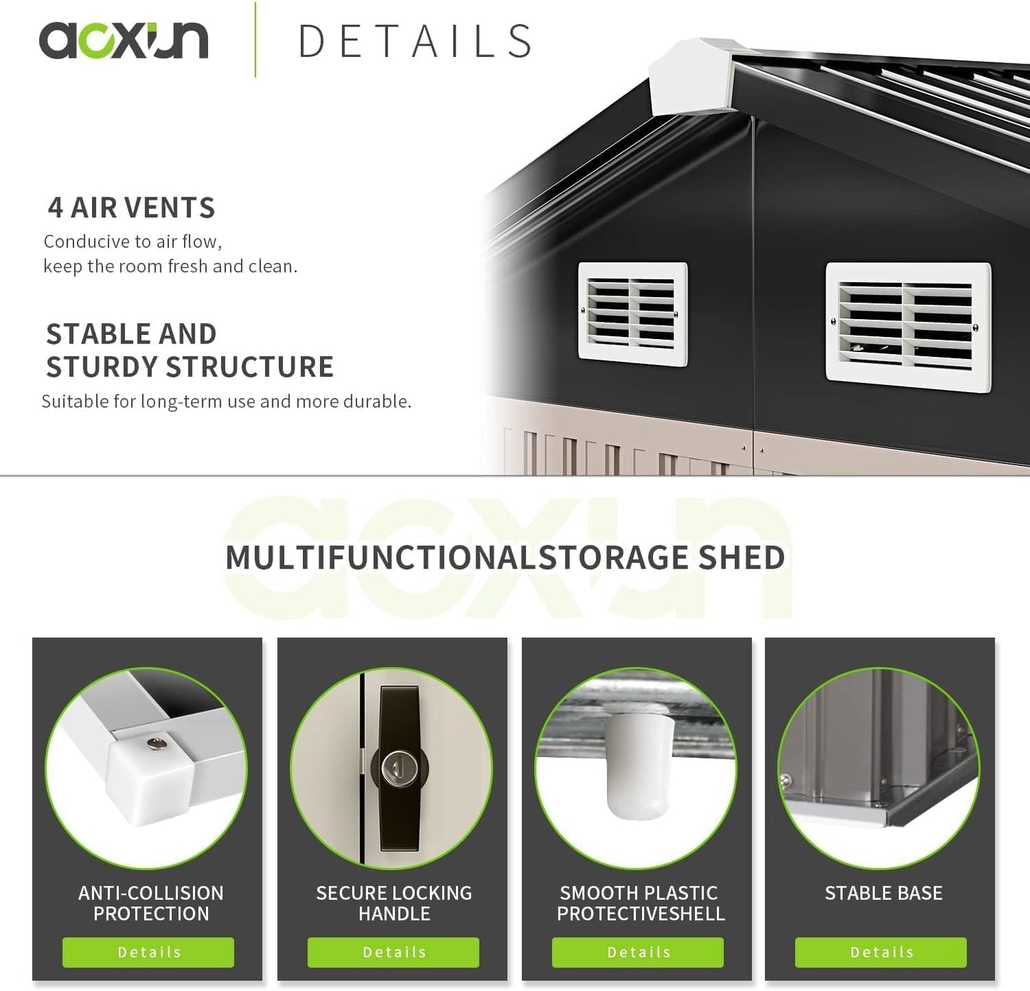 Aoxun 5x2.7 FT Outdoor Metal Storage Shed - Durable Water-Resistant Galvanized Steel, Sloping Roof Design, Lockable Door - Ideal for Tool Storage on Lawn, Patio & Backyard (Black)