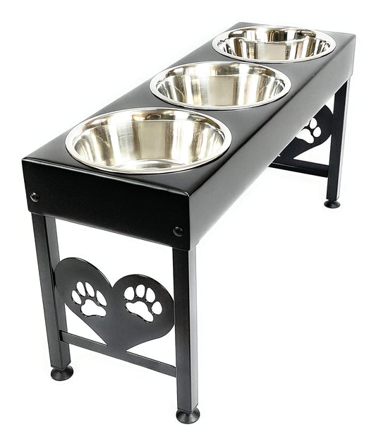 Pet Feeding Station Triple 3-Quart Metal Dog Bowl 16" Tall