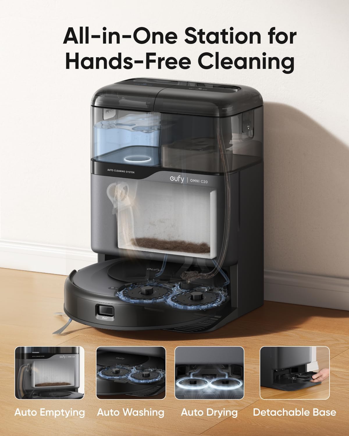 Robot Vacuum , Robot Vacuum and Mop Combo, Self Emptying, Auto Mop Washing and Auto Drying for Hands-free Cleaning, 7000 Pa Powerful Suction, 3.35-Inch Ultra-Slim Body, All-in-One Station