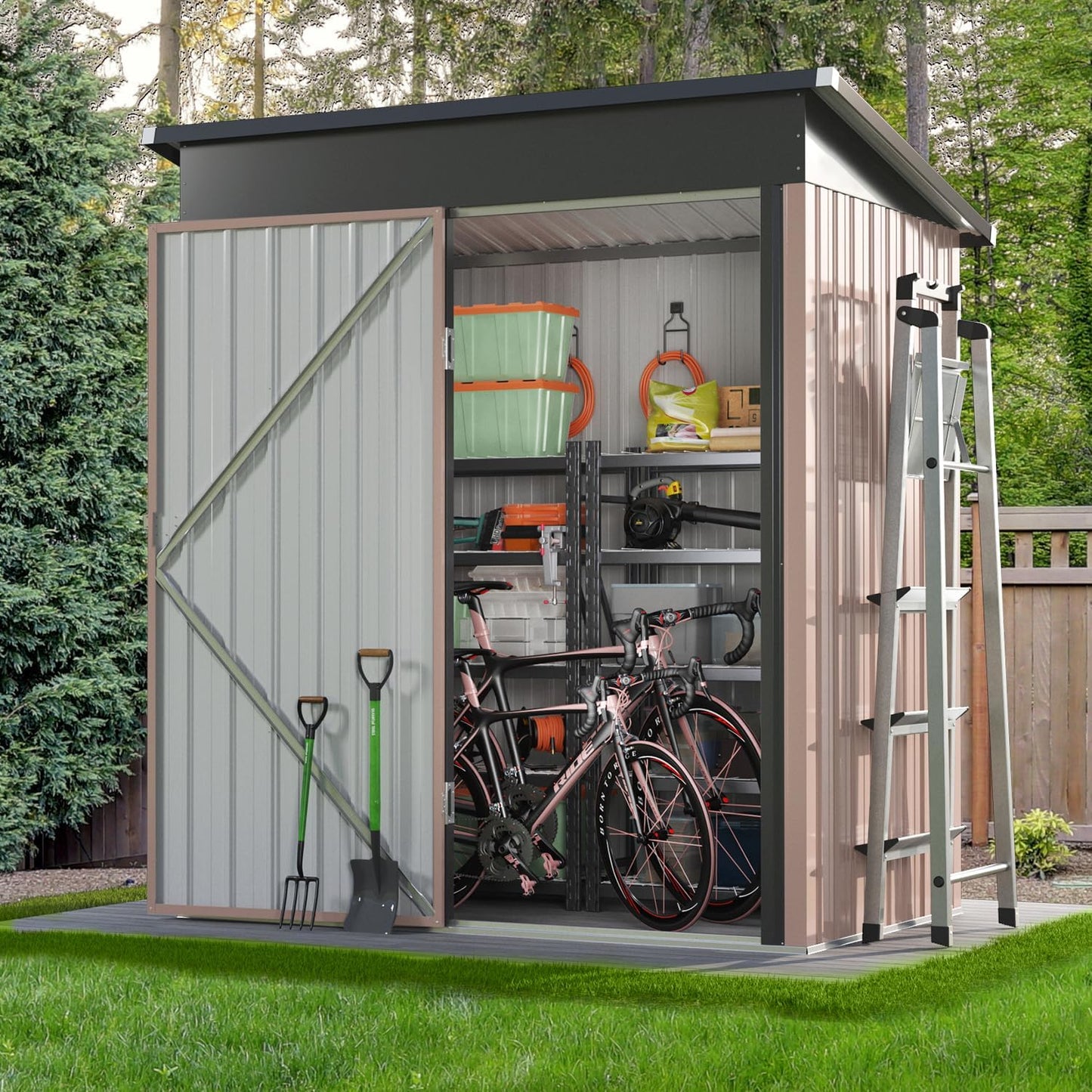 Aoxun 5x2.7 FT Outdoor Metal Storage Shed - Durable Water-Resistant Galvanized Steel, Sloping Roof Design, Lockable Door - Ideal for Tool Storage on Lawn, Patio & Backyard (Black)