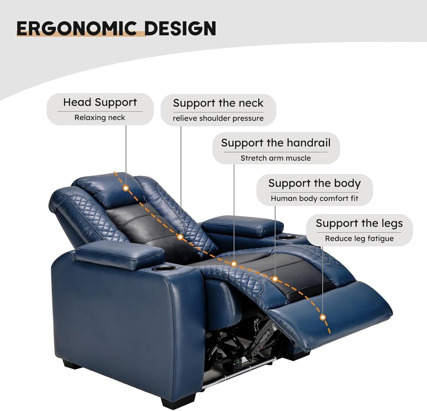 Power Home Theater Seating Set of 3, Brown Faux Leather Electric Recliner Chair with Powered Headrest, Dual Motors Movie Reclining Chairs with LED Lights,USB Port,Cup Holders, Hidden Arm Storage