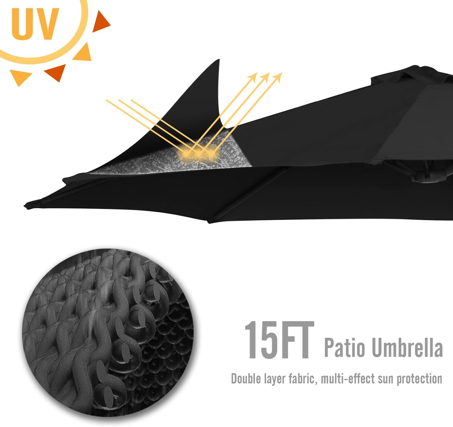 15ft Patio Umbrella with Solar Lights, Large Double Umbrella Outdoor, Rectangle 180''x106'' Umbrellas with 156 PCS LED Lights and Crank Handle for Backyard Deck Pool Shade in Black(1.9" Pole)