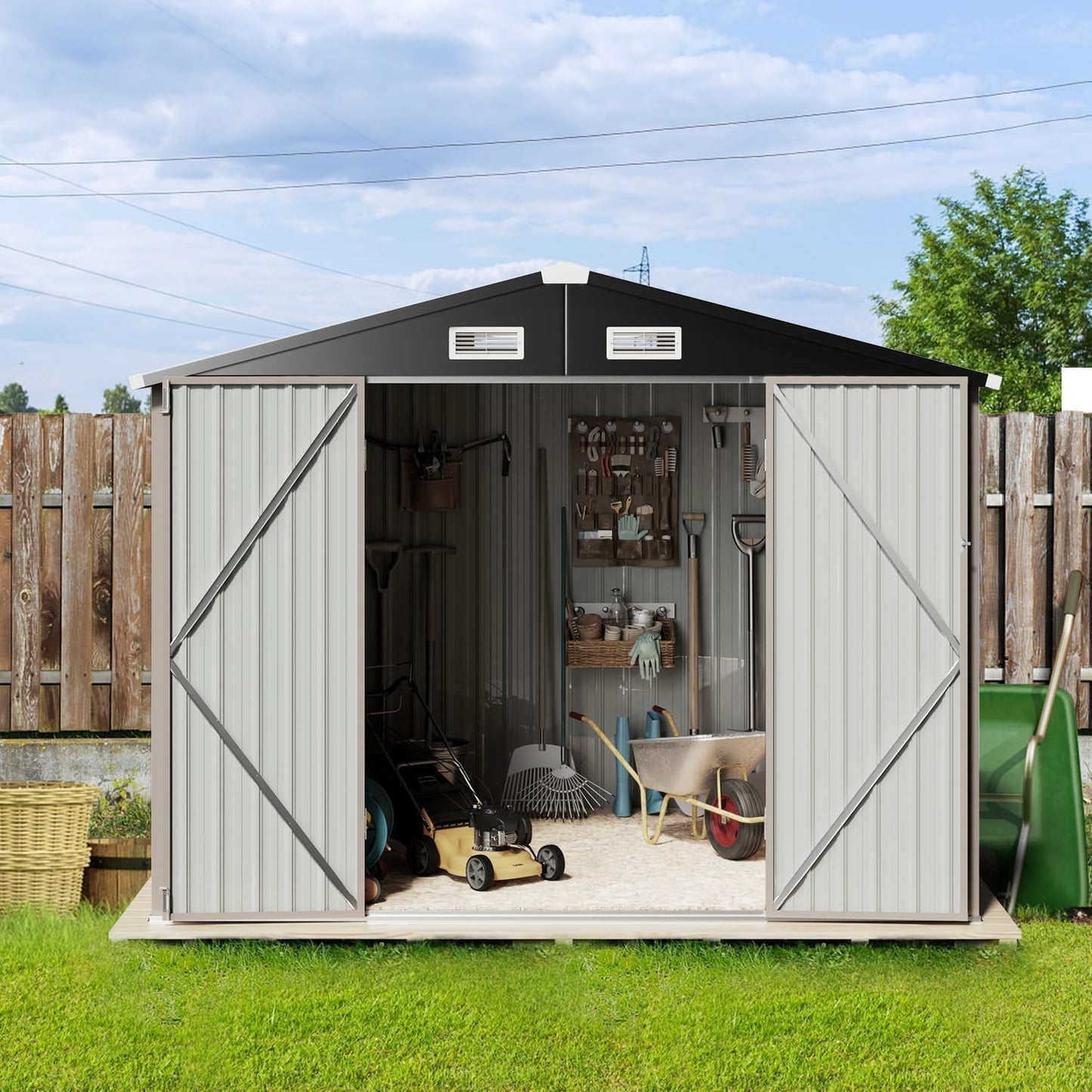 Aoxun 5x2.7 FT Outdoor Metal Storage Shed - Durable Water-Resistant Galvanized Steel, Sloping Roof Design, Lockable Door - Ideal for Tool Storage on Lawn, Patio & Backyard (Black)