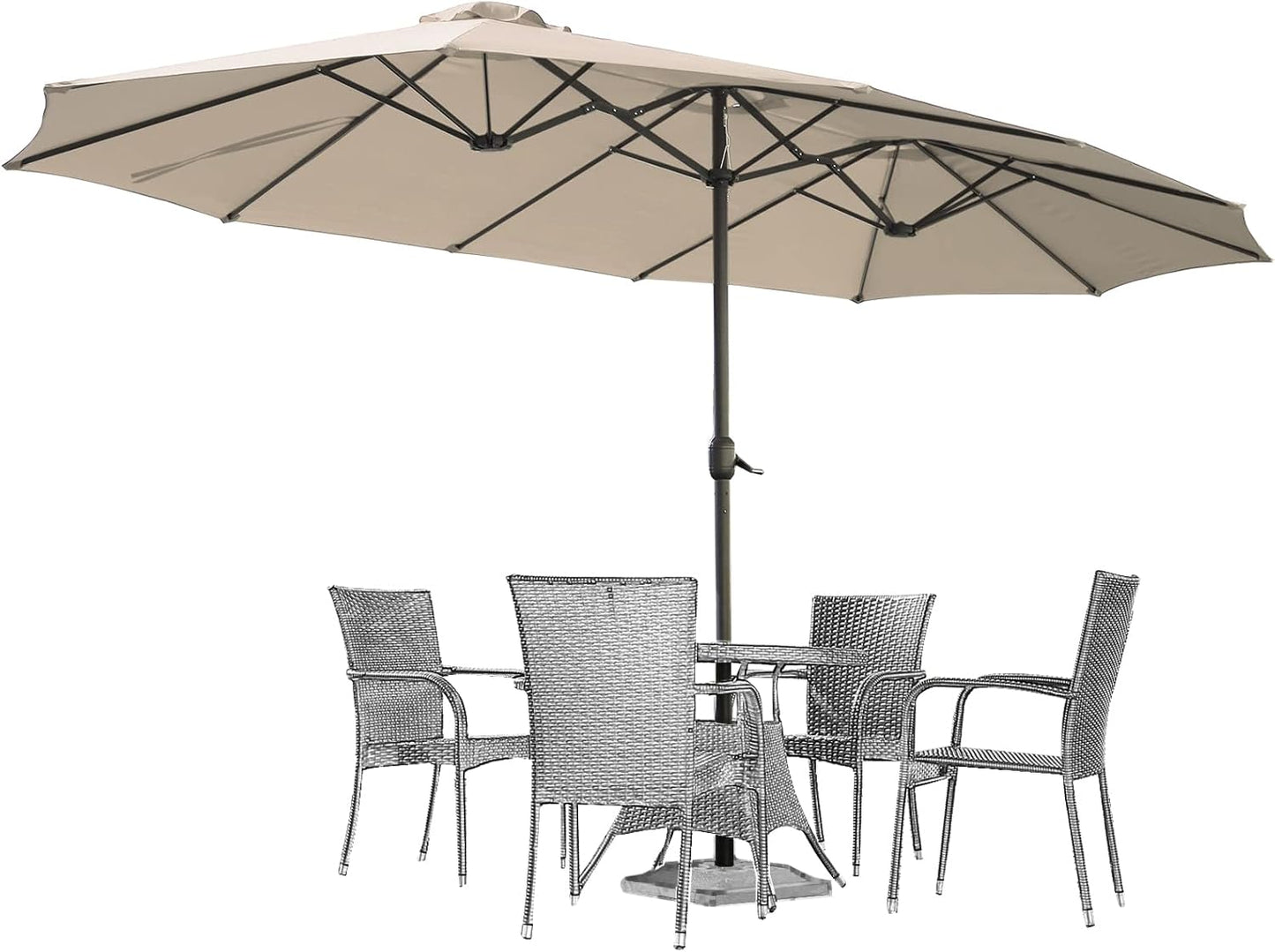 15ft Patio Umbrella with Solar Lights, Large Double Umbrella Outdoor, Rectangle 180''x106'' Umbrellas with 156 PCS LED Lights and Crank Handle for Backyard Deck Pool Shade in Black(1.9" Pole)
