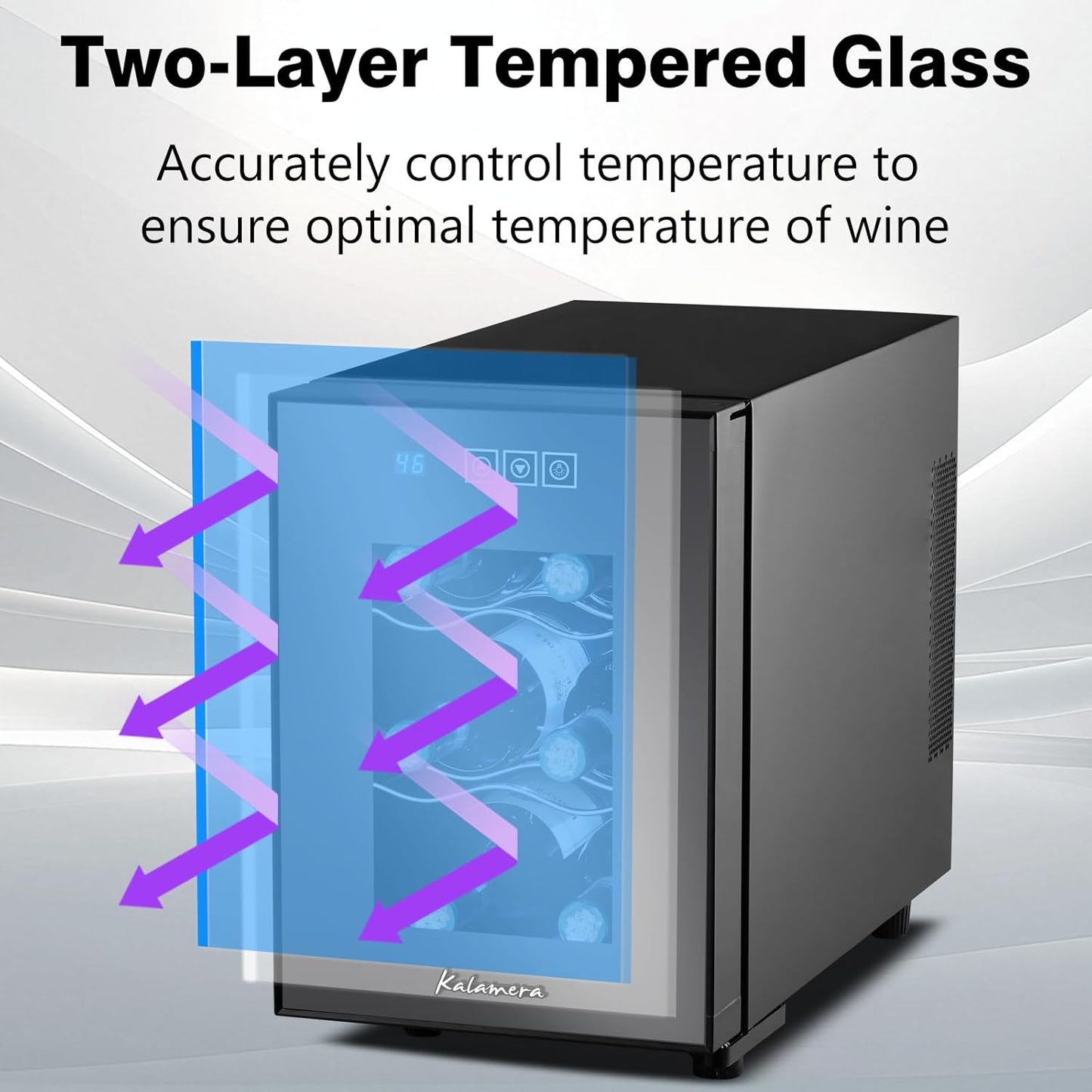 24 inch Wine Cooler, 46 Bottle - Dual Zone Built-in or Freestanding Fridge with Stainless Steel Reversible Glass Door, for Home, Kitchen, or Office.