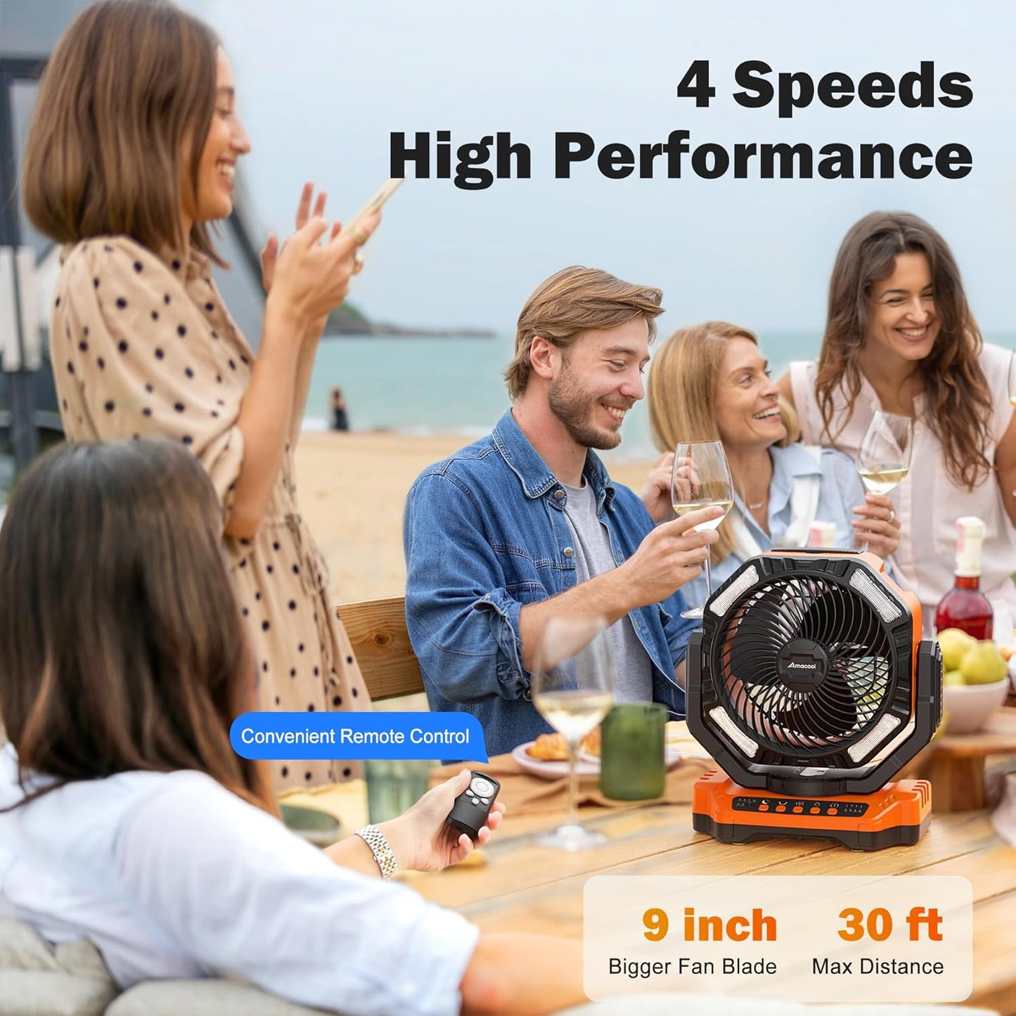 40000mAh Rechargeable Camping Fan, Battery Operated Fan with Light & Remote, 12" Portable Outdoor Fan, Auto Oscillating Battery Powered Floor Fan for Tent RV Car Travel Jobsite Hurricane Power Outages