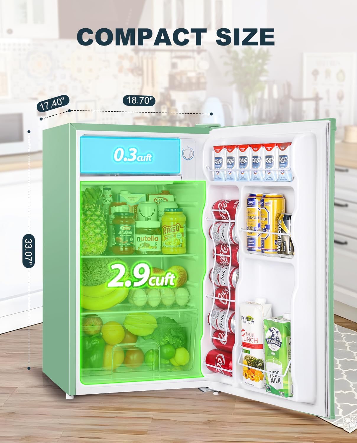 Upstreman 3.2 Cu.Ft Mini Fridge with Freezer – Single Door Compact Refrigerator for Dorm, Bedroom, or Office – Adjustable Thermostat, Black (BR321)