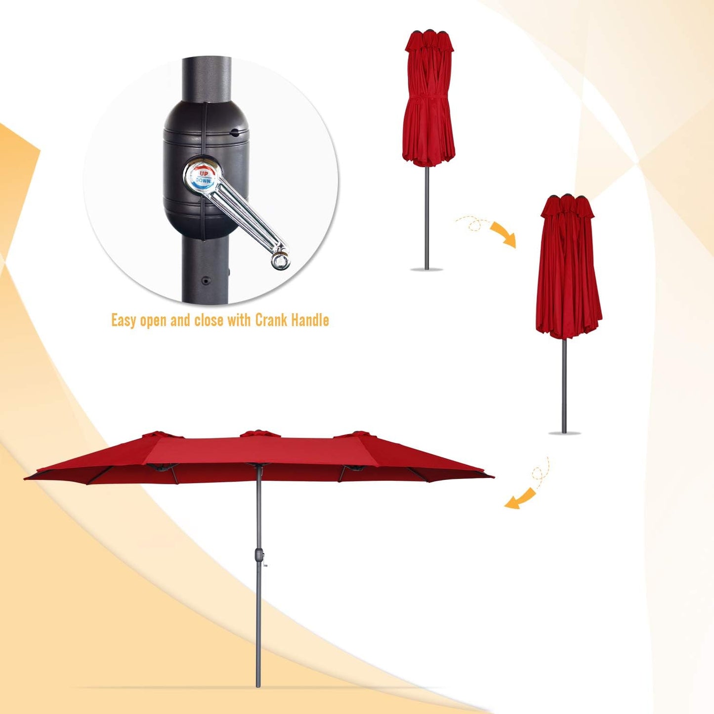 15ft Patio Umbrella with Solar Lights, Large Double Umbrella Outdoor, Rectangle 180''x106'' Umbrellas with 156 PCS LED Lights and Crank Handle for Backyard Deck Pool Shade in Black(1.9" Pole)