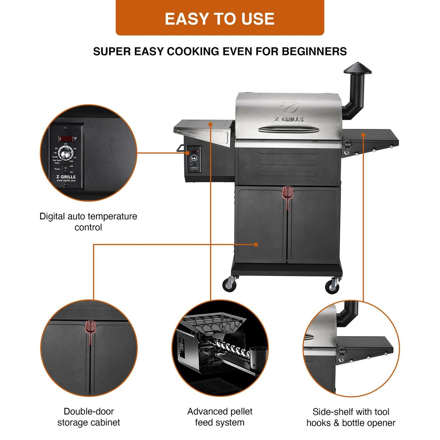 ZPG-600D3E 8-in-1 Pellet Grill & Smoker, 572 sq.in., Porcelain-Coated Steel, Smoke Color