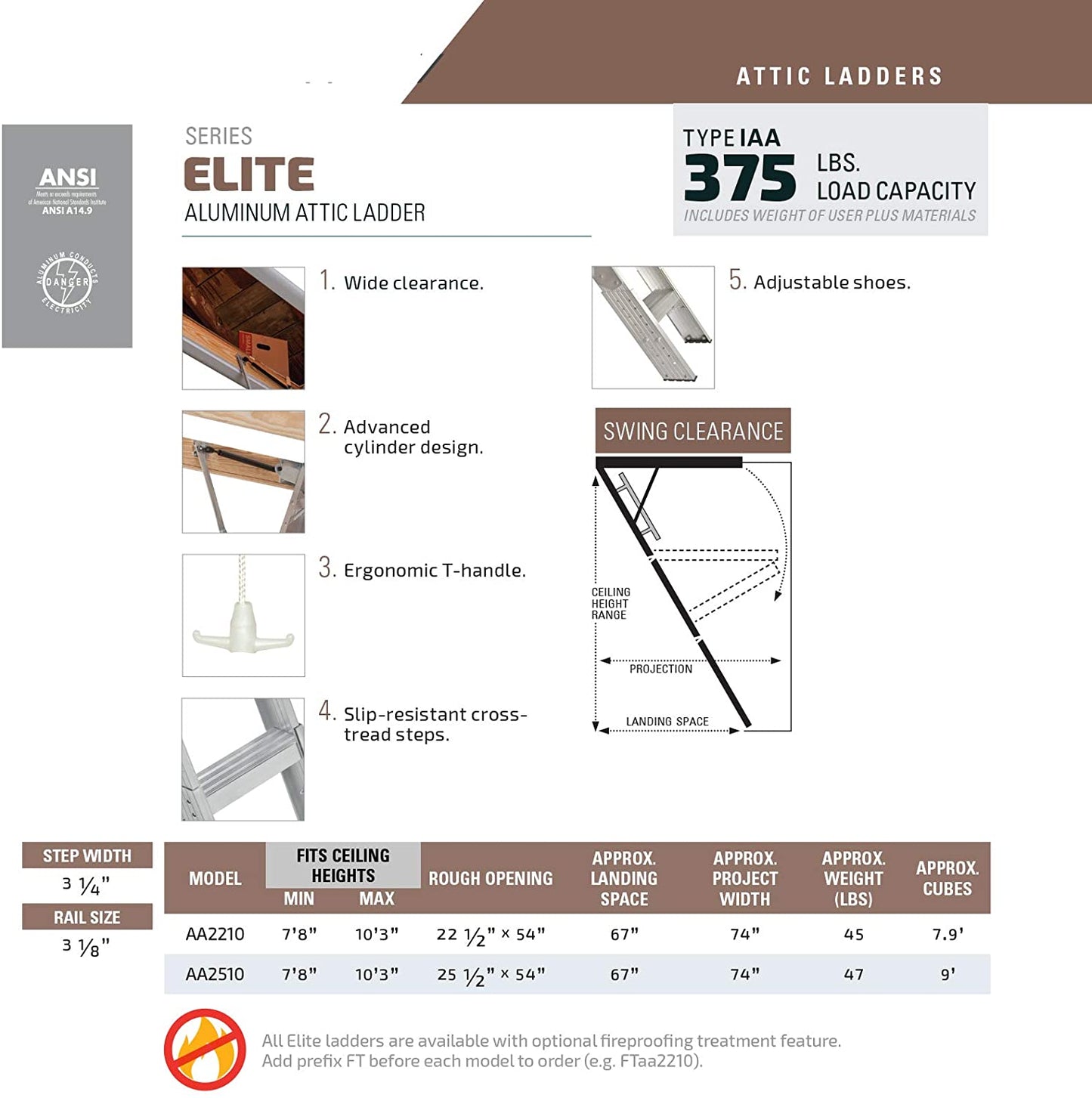 25-1/2 by 54-Inch Elite, 7��8�测��-10-Foot Ceiling Height, 375-Pound Capacity, Type IAA, AA2510, Aluminum Ladder, attic, x Rough Opening, Silver