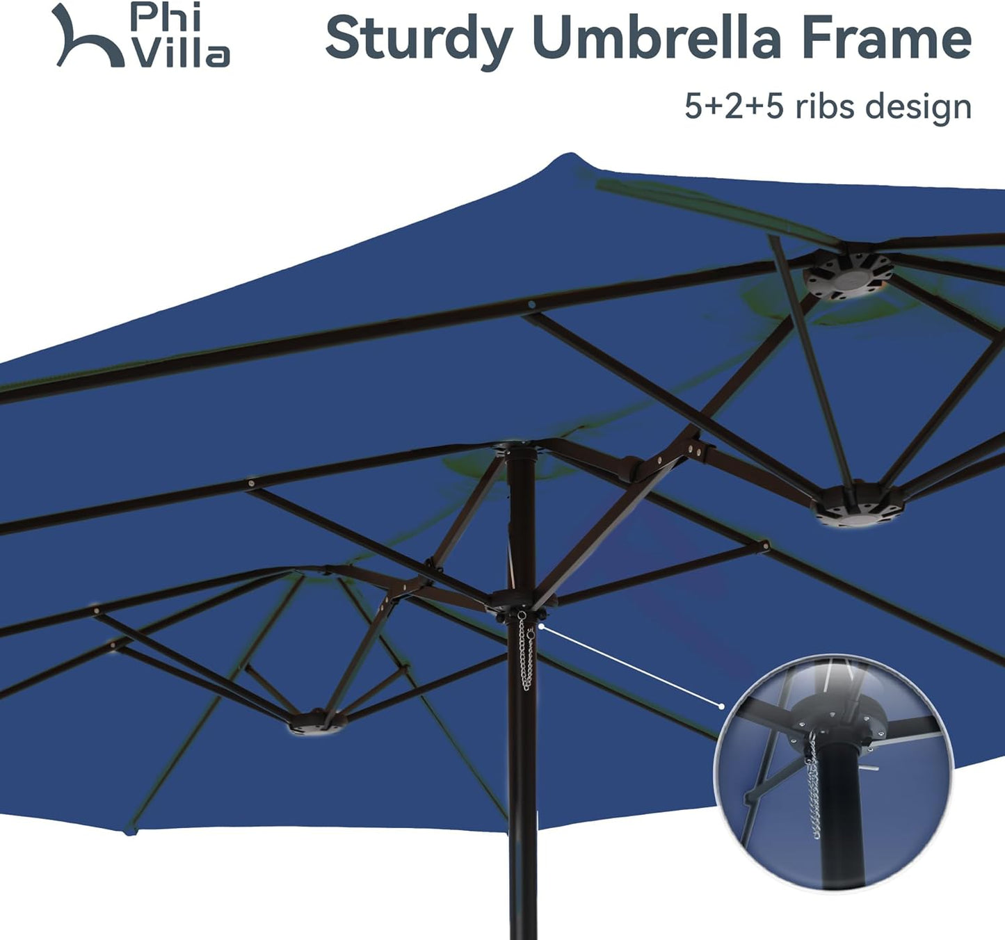 15ft Patio Umbrella Double-Sided Outdoor Market Extra Large Umbrella with Crank, Umbrella Base Included (Dark Red)