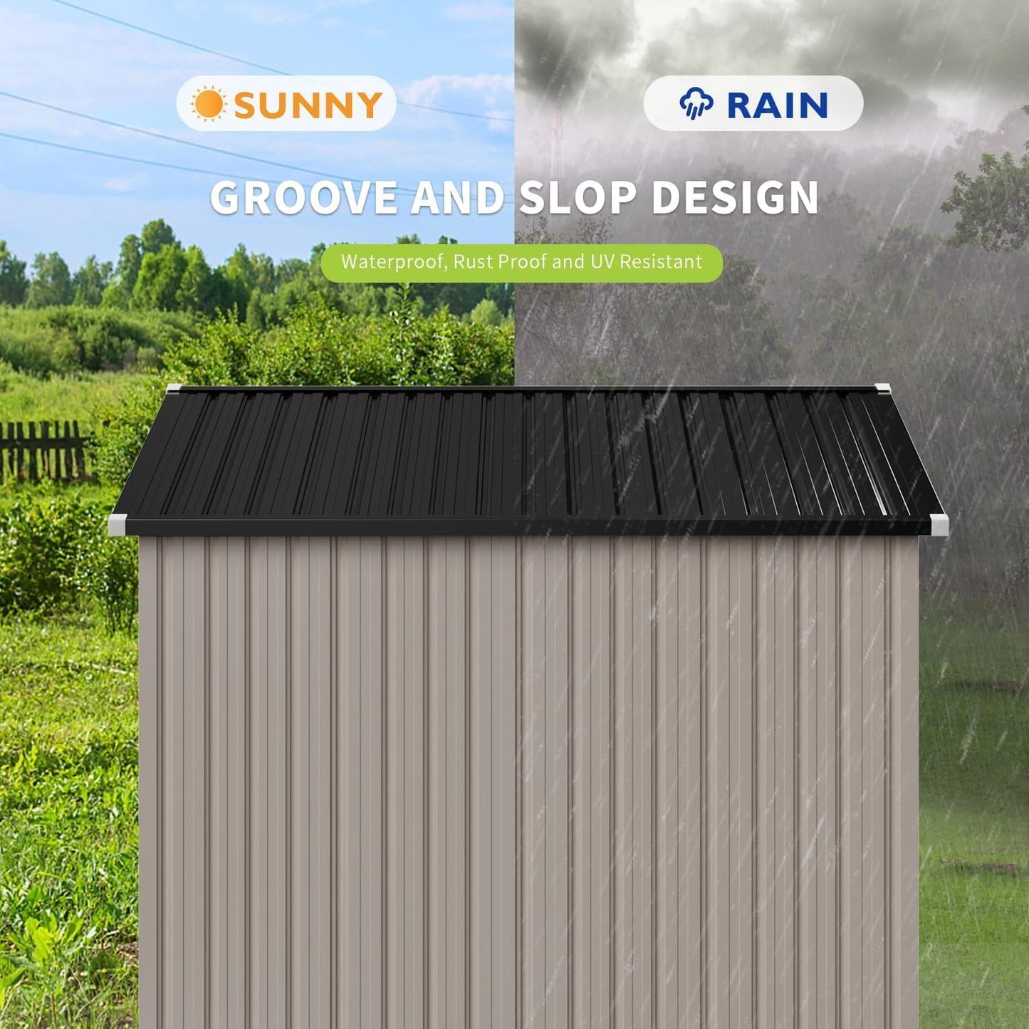 Aoxun 5x2.7 FT Outdoor Metal Storage Shed - Durable Water-Resistant Galvanized Steel, Sloping Roof Design, Lockable Door - Ideal for Tool Storage on Lawn, Patio & Backyard (Black)