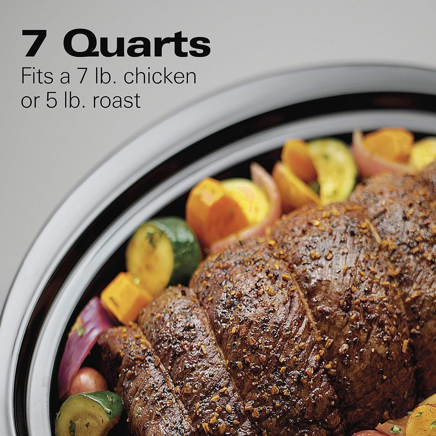 Portable 7-Quart Programmable Slow Cooker with Bowl Scraper, Stainless Steel