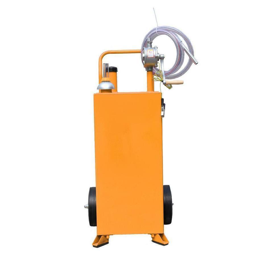 30 Gallon Red Gas Caddy Tank Gasoline Fluid Diesel w Rotary Pump and Hose