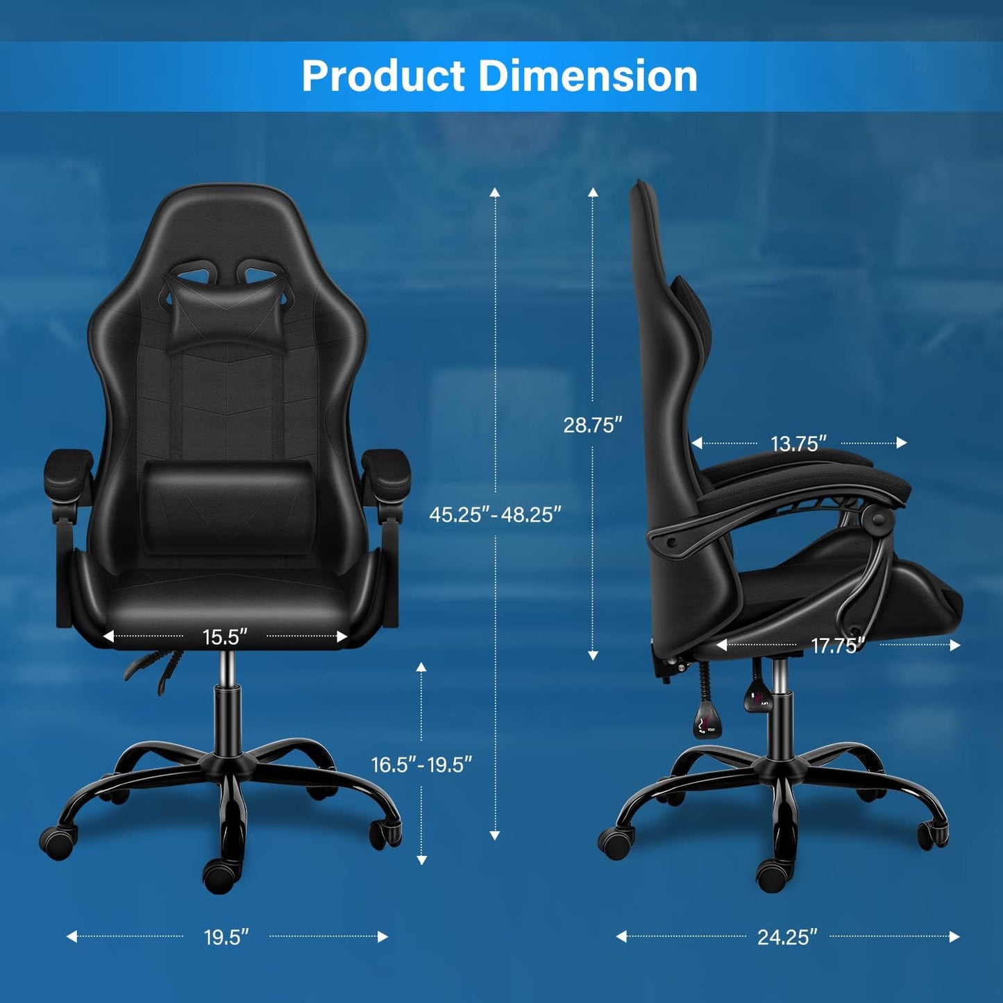Racing Office Computer Video Game Chair, Without footrest, Black