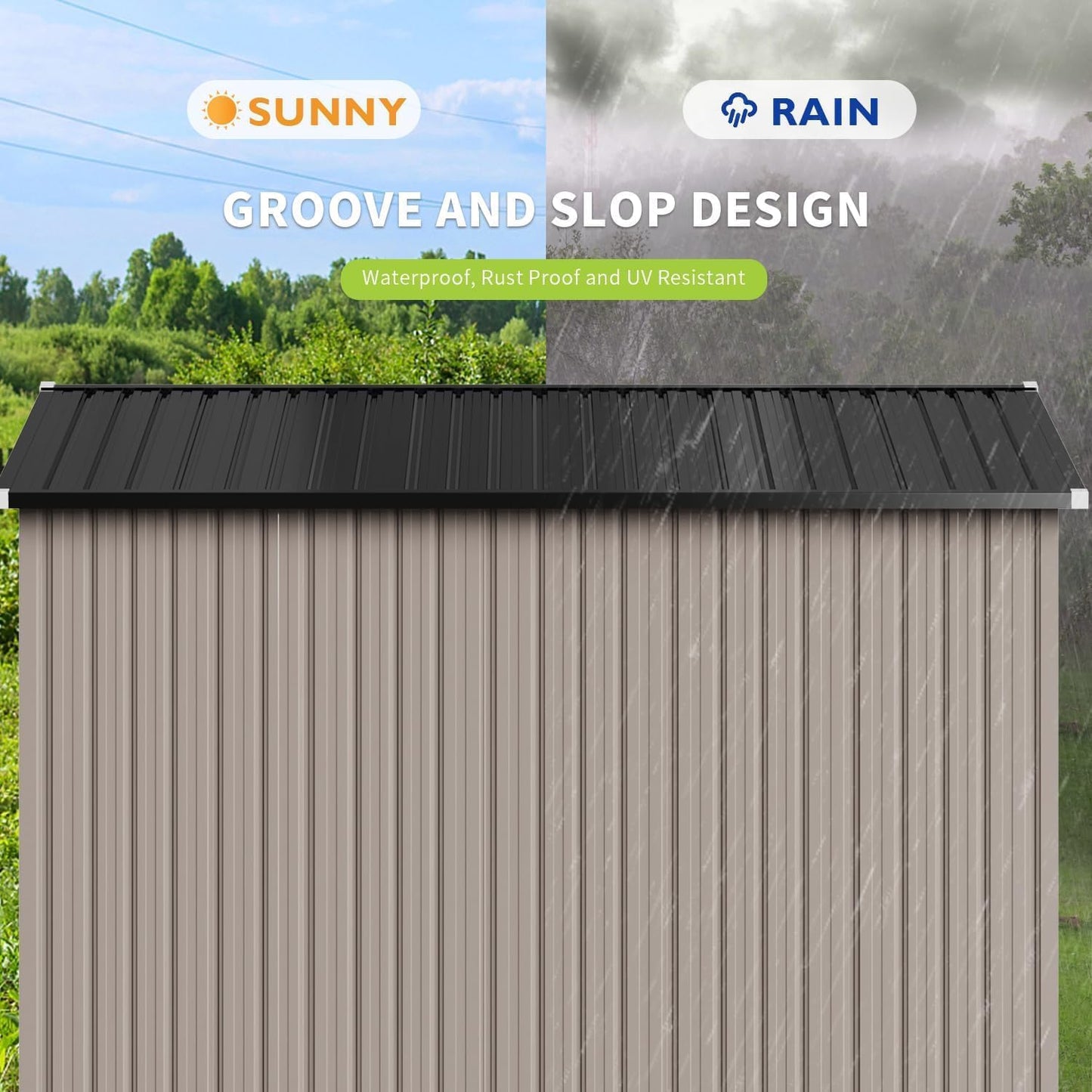 Aoxun 5x2.7 FT Outdoor Metal Storage Shed - Durable Water-Resistant Galvanized Steel, Sloping Roof Design, Lockable Door - Ideal for Tool Storage on Lawn, Patio & Backyard (Black)