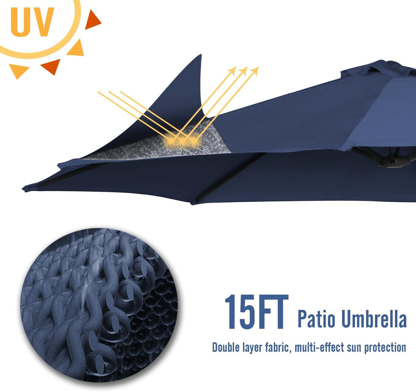 15ft Patio Umbrella with Solar Lights, Large Double Umbrella Outdoor, Rectangle 180''x106'' Umbrellas with 156 PCS LED Lights and Crank Handle for Backyard Deck Pool Shade in Black(1.9" Pole)